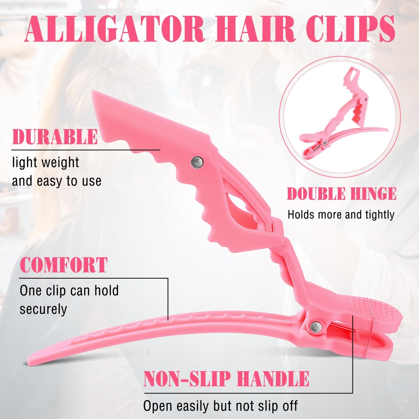 Havawish 12 Pcs Alligator Clips for Hair Styling Matte Alligator Hair Clips Crocodile Clips Hair Sectioning Clips for Women Hair Styling(Pink)