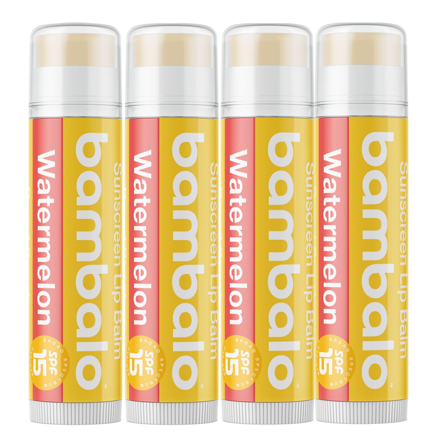 Bambalo 4-Pack Watermelon SPF 15 Lip Balm - Organic Ingredients, Broad Spectrum UVA/UVB Protection - Hydrating & Moisturizing, USA Made