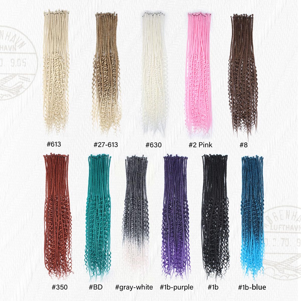 Quiduis 30 Inch 30 Strands SE Dreadlock Extensions,3 In 1 Mixed Synthetic Dreads Extensions,Maroon Red Curly&Straight&Boho Single Ended Dreads Extensions Hippie Style Dreadlock for Women…