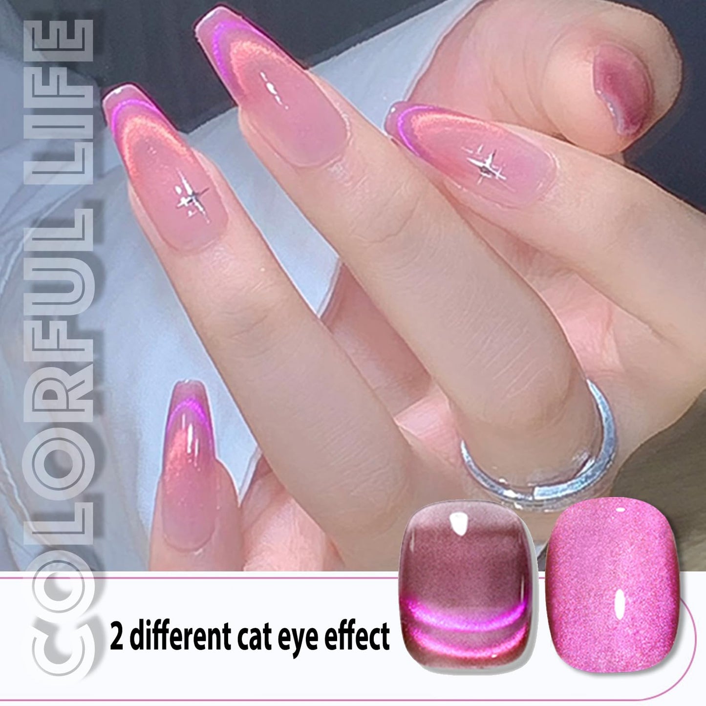 AHAMIOU 9D Cat Eye Gel Polish Set Crystal Dopamine Magnetic Gel Nail Polish Kit Chameleon Galaxy Glitter Cat Eye Effect Nail Art Manicure Home Gift (Pink&Purple)