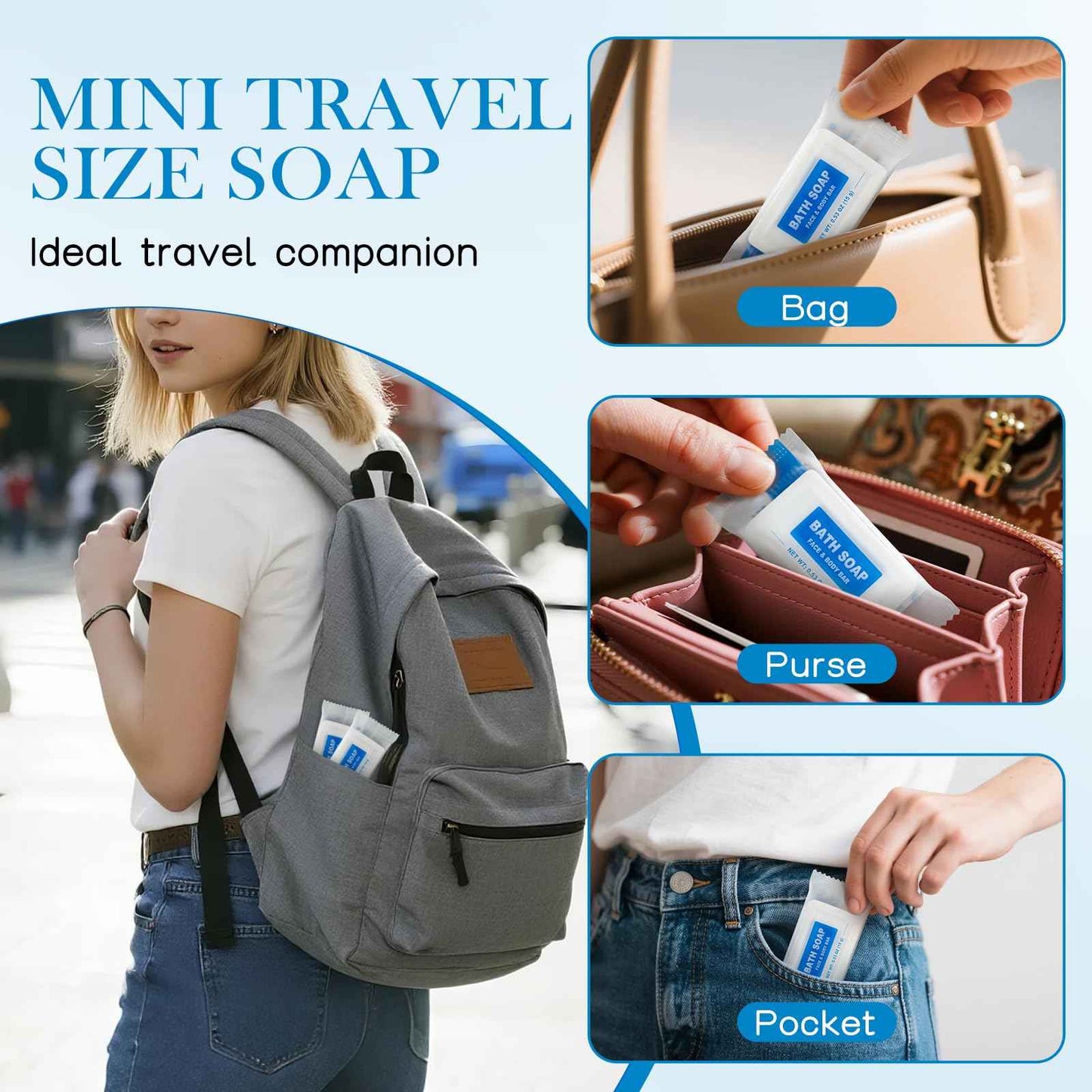 HAIFOTRVA 100 Pack Mini Travel Size Bar Soap Bulk,0.53 oz/15 grams Individually Wrapped Small Disposable Hotel Soap Bars Toiletries for Church,Homeless Gifts,Bathroom,Guest