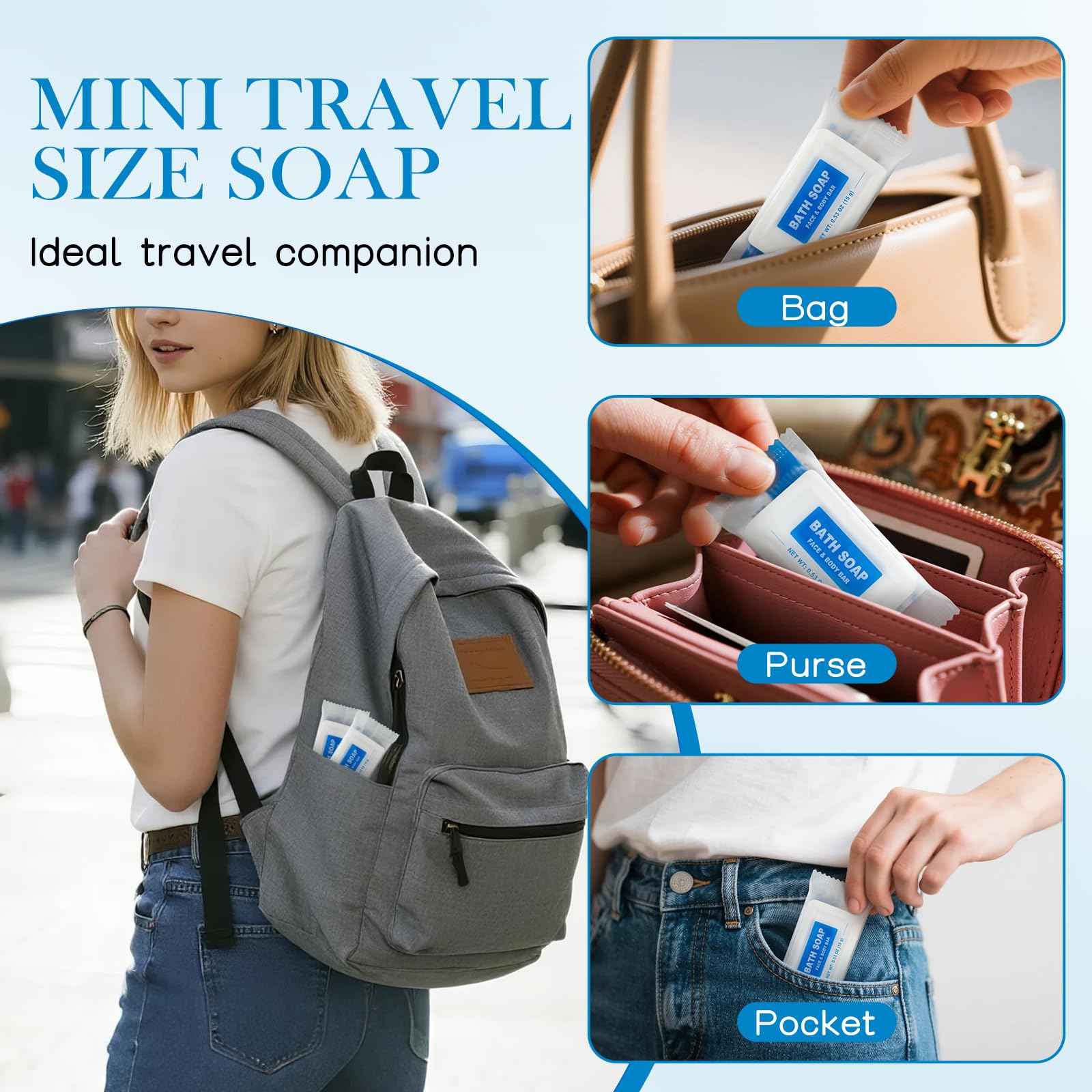 HAIFOTRVA 100 Pack Mini Travel Size Bar Soap Bulk,0.53 oz/15 grams Individually Wrapped Small Disposable Hotel Soap Bars Toiletries for Church,Homeless Gifts,Bathroom,Guest