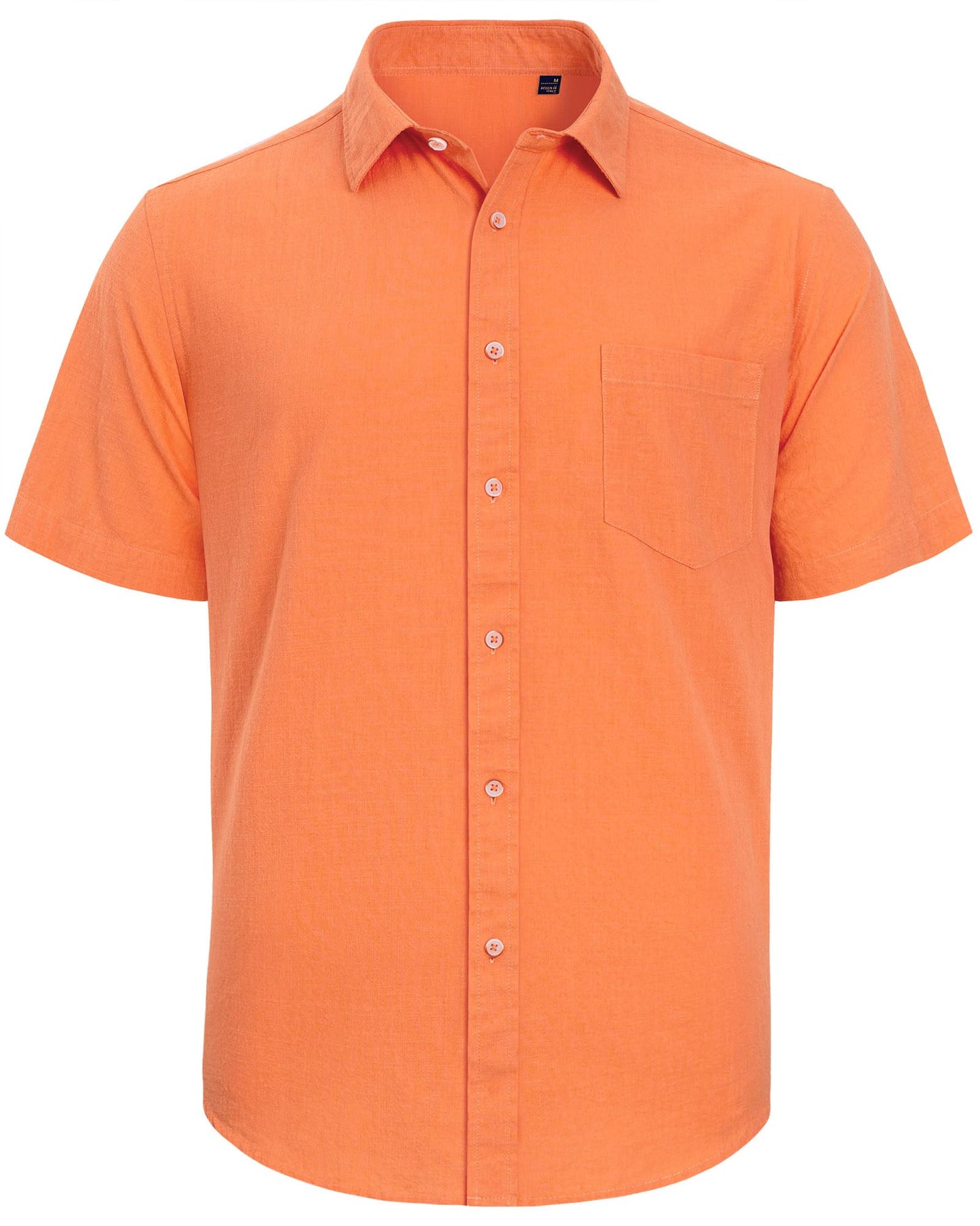 J.VER Men's Half Sleeve Linen Shirts Solid Casual Button Down Shirts Summer Beach T-Shirt with Pocket Orange Medium