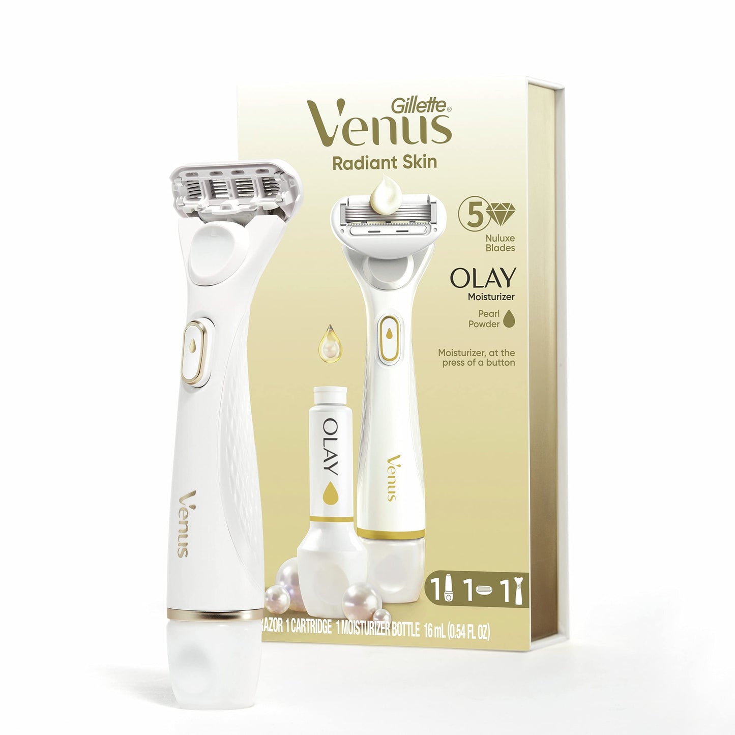 Gillette Venus Radiant Skin Moisturizing Women’s Razor For Dry And Sensitive Skin With Olay Moisturizer Dispenser, 1 Serum, And 1 Razor Blade Refill