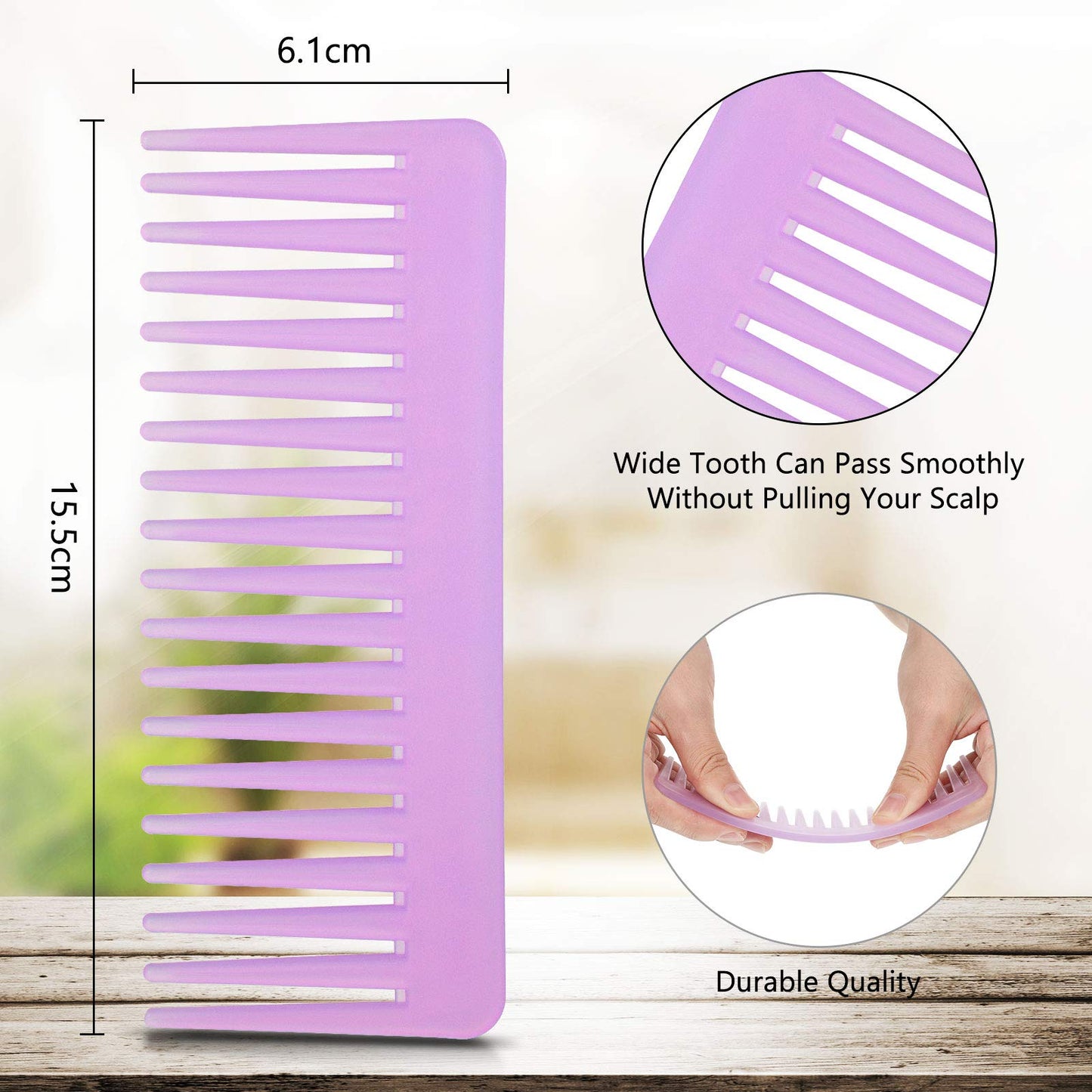 Large Detangling Comb for Curly, Wet or Dry Hair - Wide Tooth Styling and Shampoo Comb, No Handle (Purple, White)