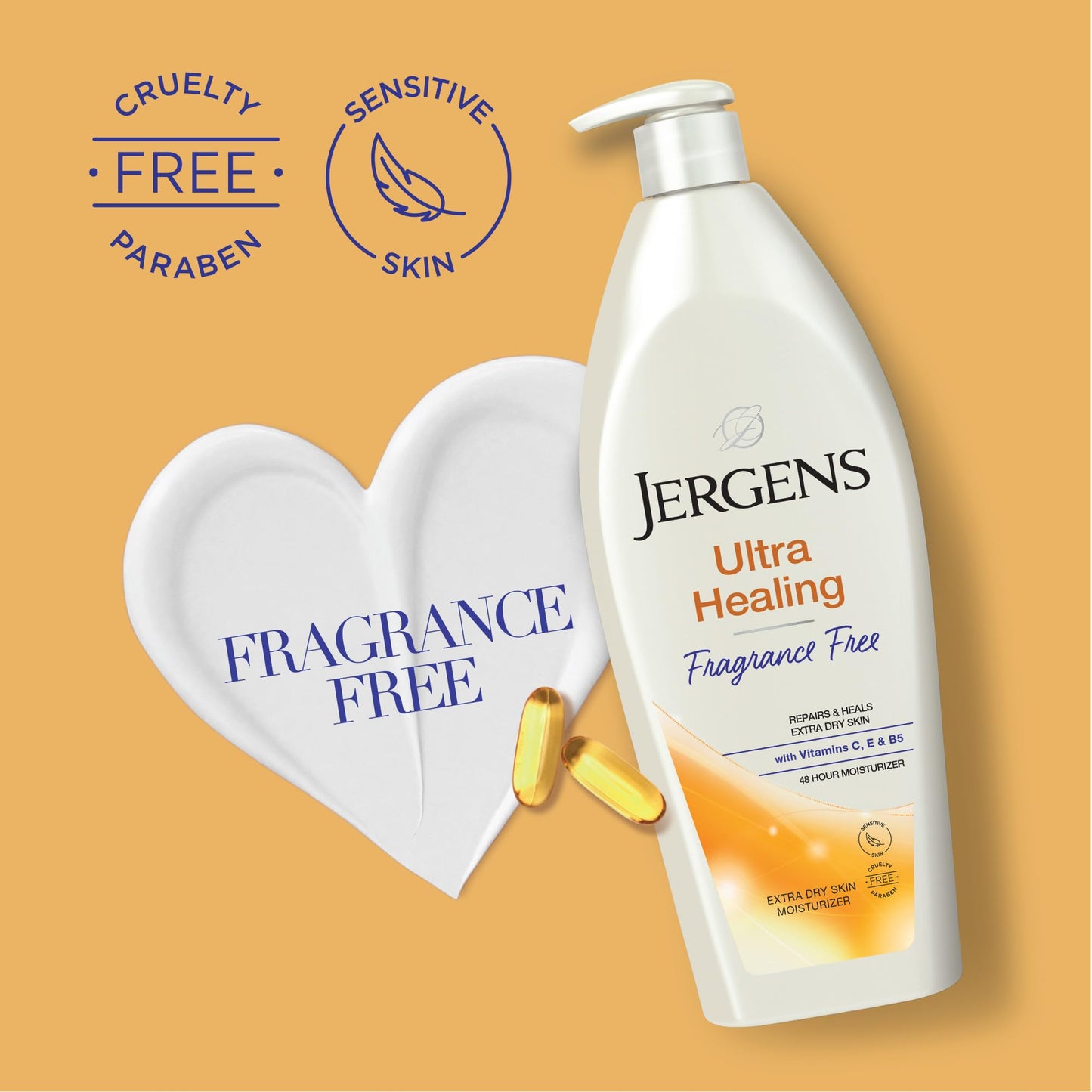 Jergens Hand and Body Lotion, Ultra Healing Dry Skin Moisturizer, Fragrance Free Lotion, Sensitive Skin Lotion, 21 Oz (Pack of 2)