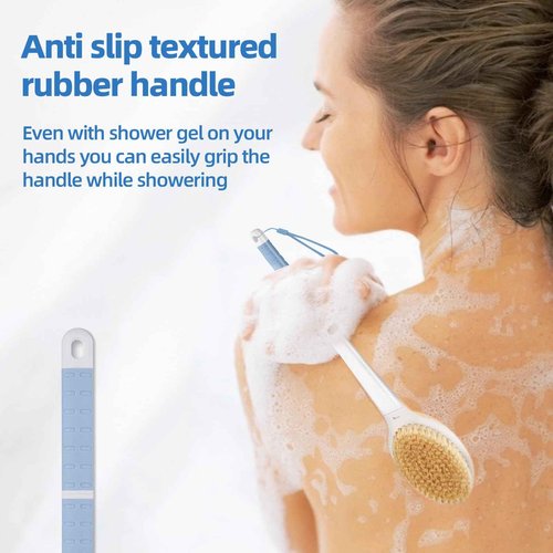 Bath Brush Long Handle for Shower, Back Scrubber for Shower, Non-Slip Long Handled Shower Back Brush, Shower Brush for Cleaning Body Exfoliate (Blue)