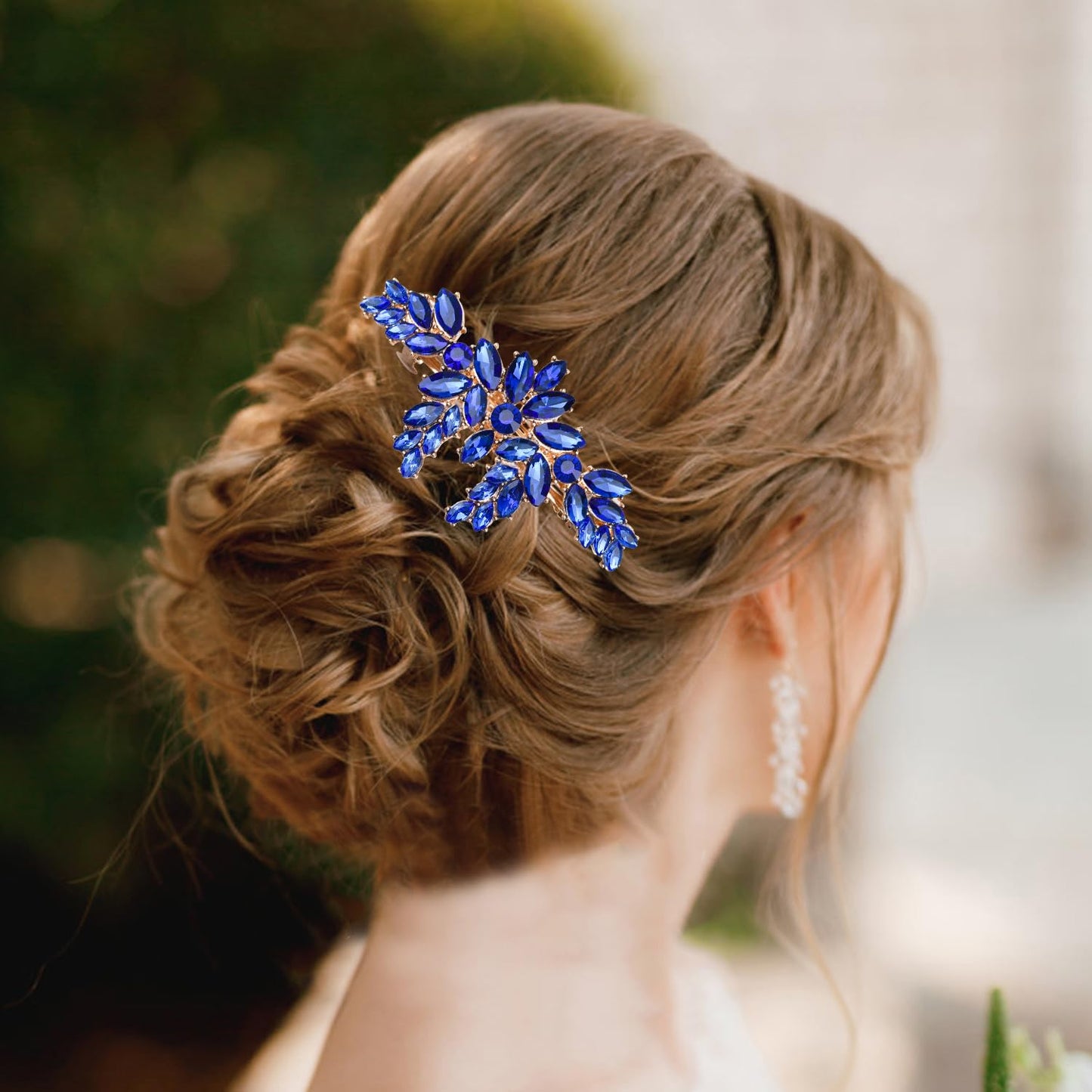 Vintage Austrian Hair Barrettes, Navy Blue Rhinestone Hair Clips, Sparkly Glitter Crystal Hairgrip Wedding Hair Headwear Accessories for Women Girls Bridal