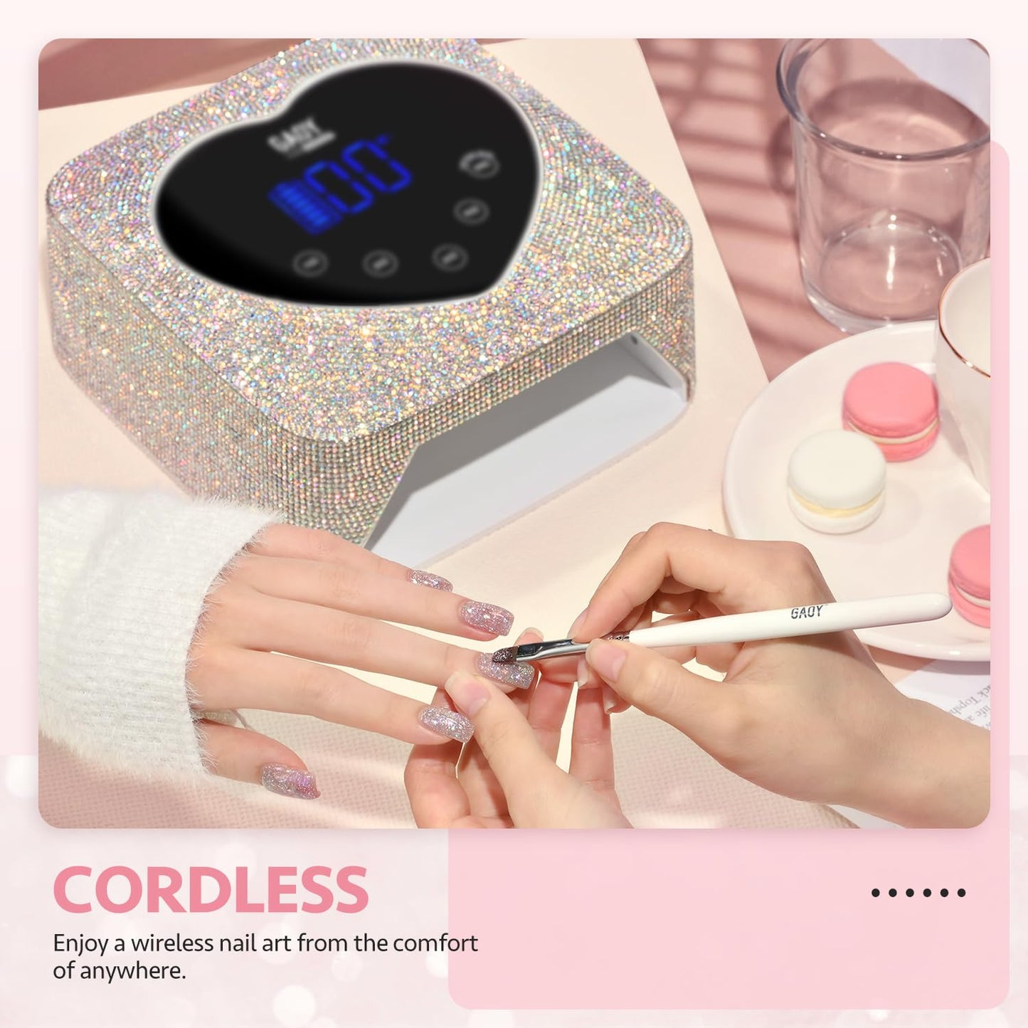 GAOY Cordless UV Light for Gel Nails, Professional Nail Lamp, Rechargeable Nail Dryer with Diamond for Fast Curing