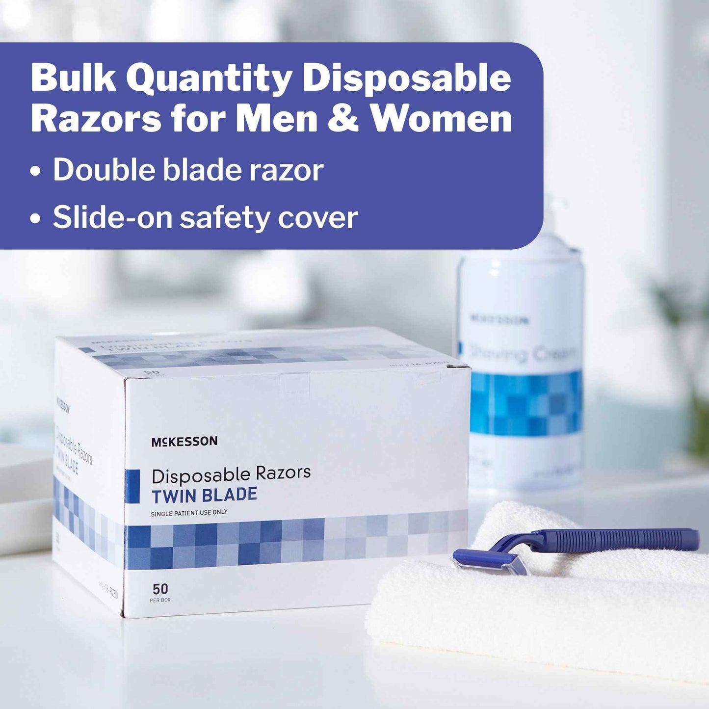 McKesson Disposable Razors [100 Count] – Twin Blade Bulk Shaving Razors for Men & Women, Stainless Steel, Blue, Single-Use for Medical Clinics, Tattoo, Travel, Camping & Salon Care