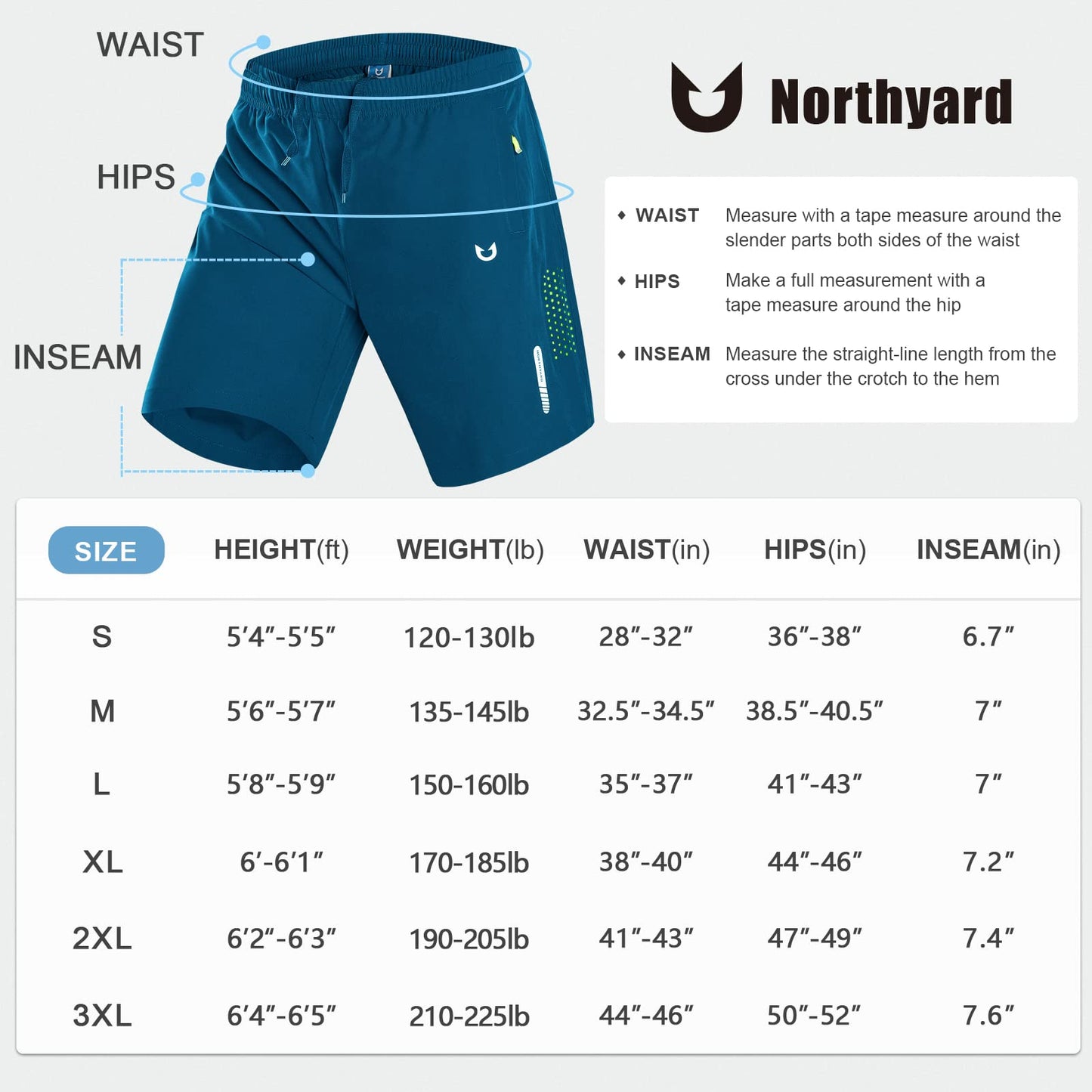 NORTHYARD Men's Athletic Running Shorts Quick Dry Workout Shorts 7"/ 5"/ 9" Lightweight Sports Gym Basketball Shorts Hiking Exercise Seablue S