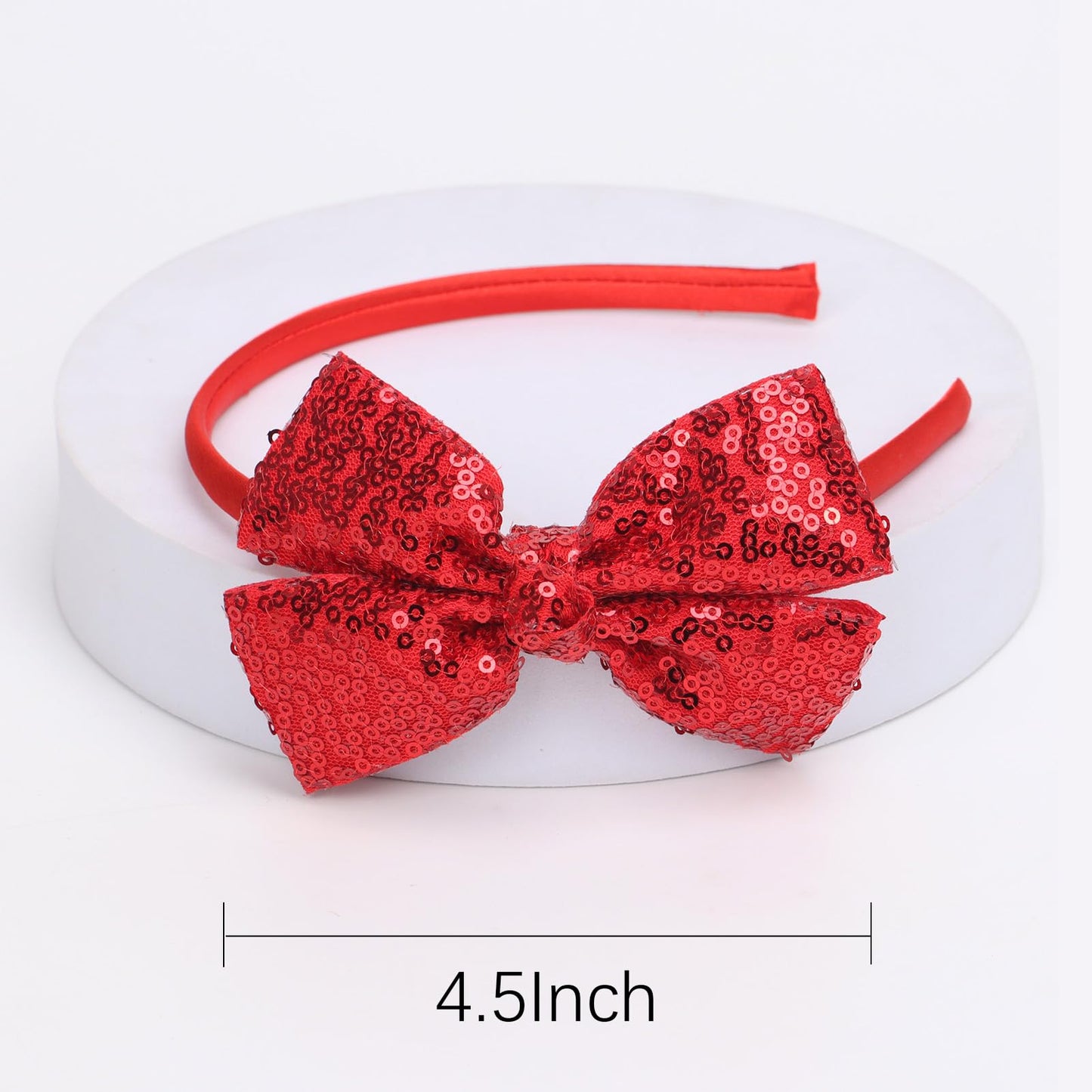 Kiszu Sparkly Sequin Hair Bow Headband for Girls, Kids, and Toddlers - Fashion Cute Boutique Style Hair Accessory - 1 Piece (Christmas Red)