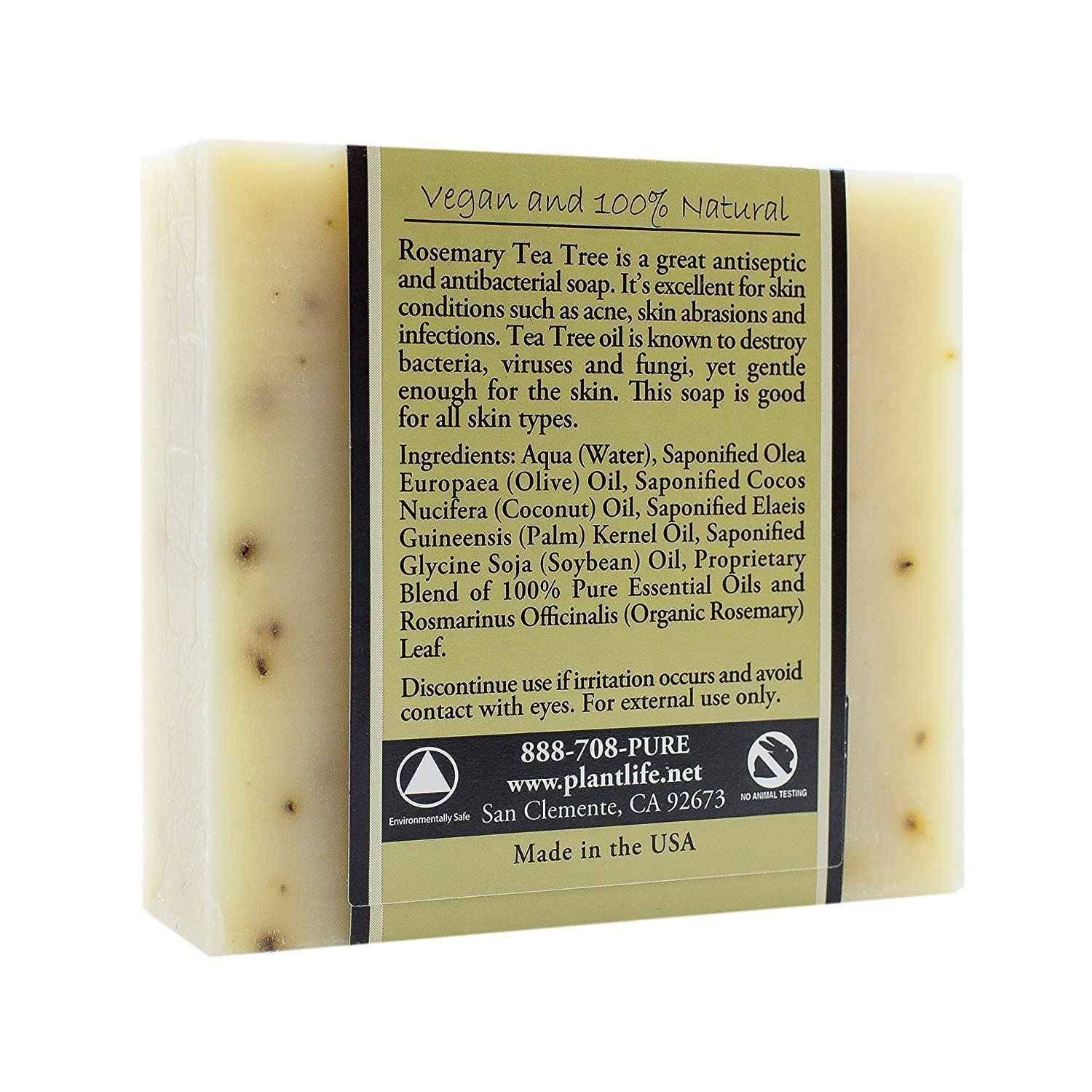 Plantlife Rosemary Tea Tree 6-Pack Bar Soap - Moisturizing and Soothing Soap for Your Skin - Hand Crafted Using Plant-Based Ingredients - Made in California 4oz Bar