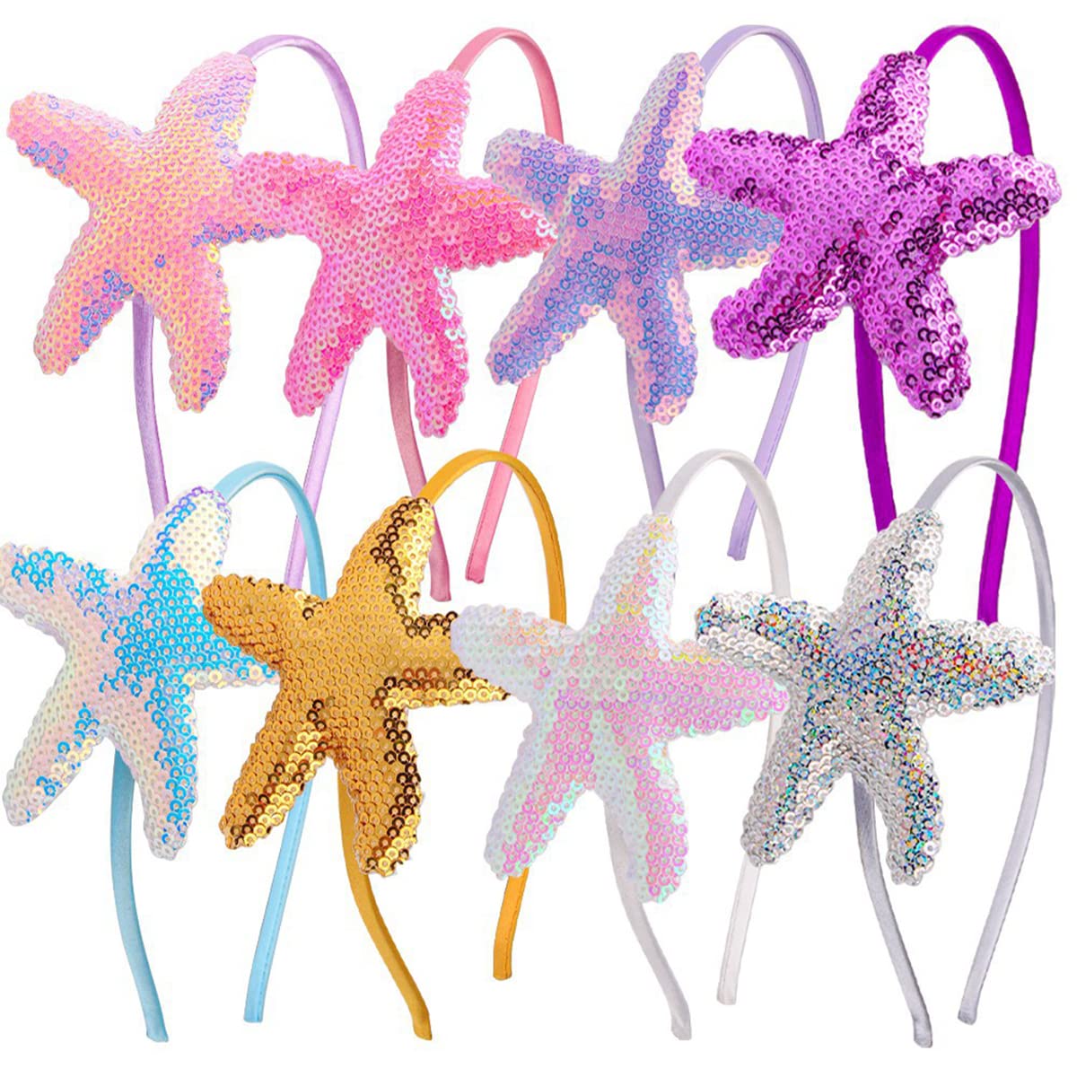 Star Headband Laser Star Glitter Hair Band Starfish Sequin Hair Accessories Girls Women Birthday Seaside Pool Party (Laser White)