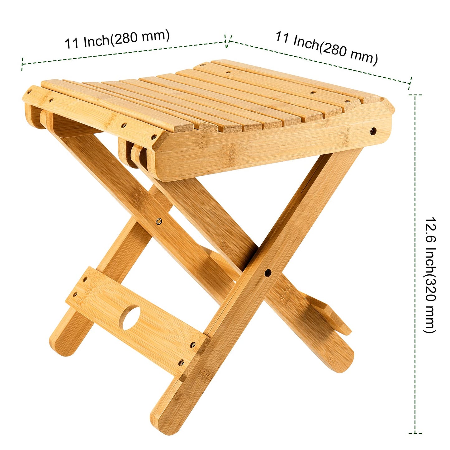 PINGEUI 2 Packs 11 x 11 x 12.6 Inches Natural Bamboo Folding Stool, Portable Bamboo Foldable Step Stool for Shaving, Shower, Foot Rest, Picnic, Fishing, Max Load 220 Lbs, Fully Assembled