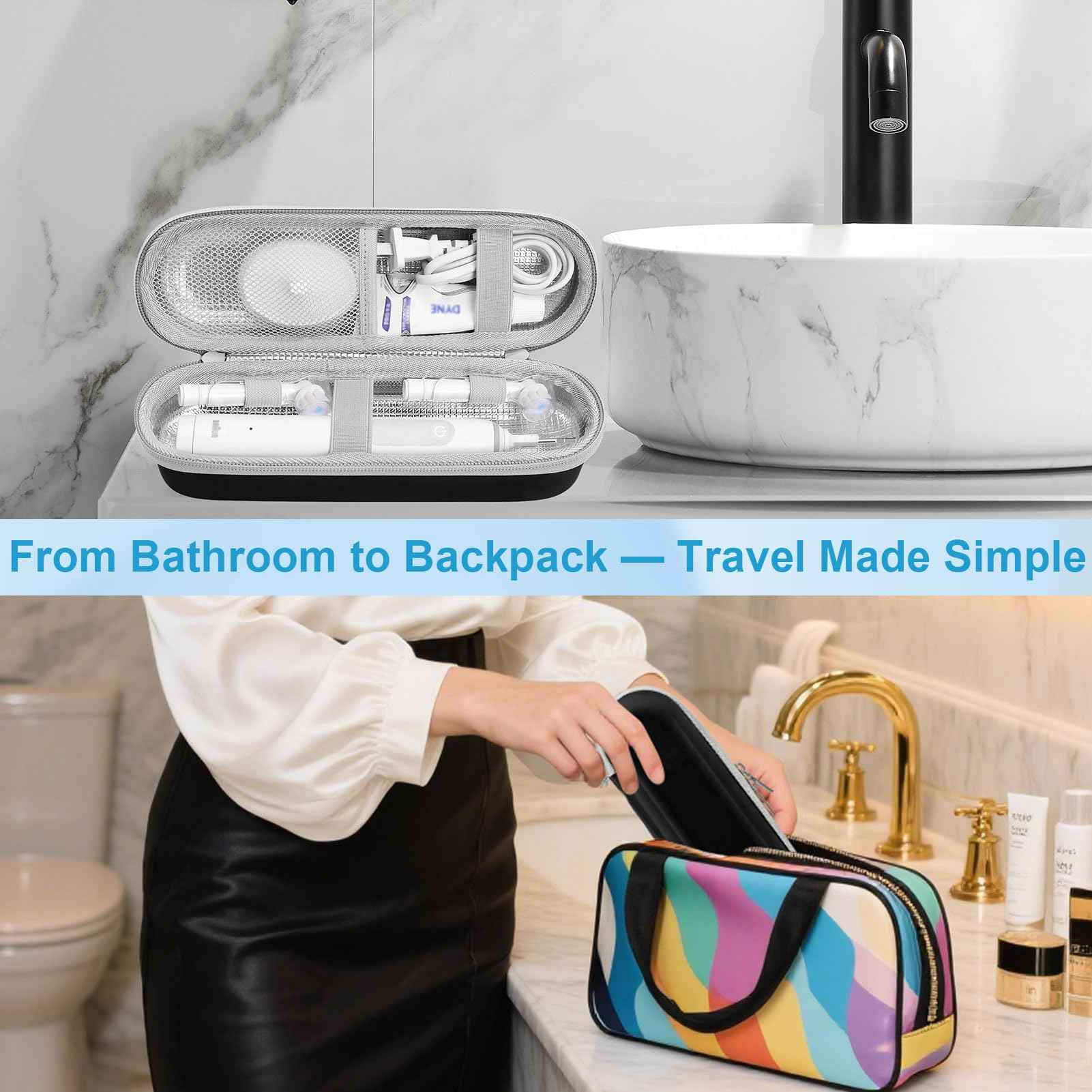 ICIMBI Electric Toothbrush Travel Case for Oral B/Oral-B Pro 1000 1500 5000 7000 Electric Toothbrush,Hard EVA Protective Toothbrush Holder, Includes 2 Brush Head Caps, Compact & Water-Resistant