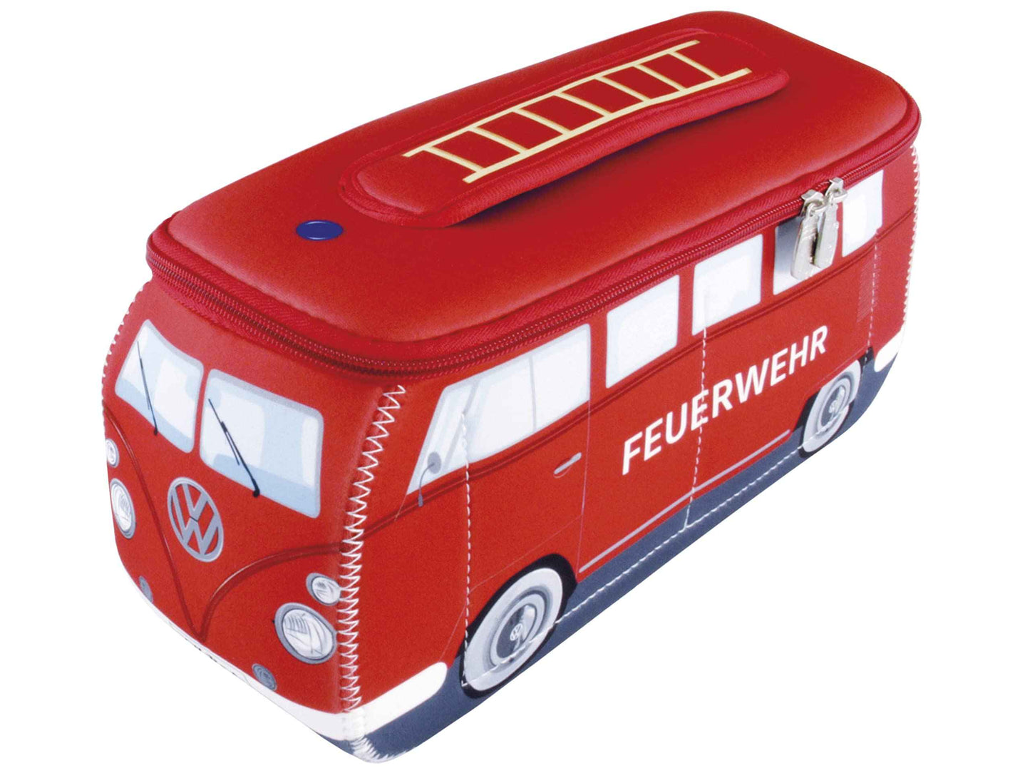 BRISA VW Collection - Volkswagen Neoprene Universal Makeup Cosmetics Toiletry Travel Pharmacy Bag in T1 Bus Design (Firetruck/Red) (Small (9.1 x 4.3 x 3.1 inches))