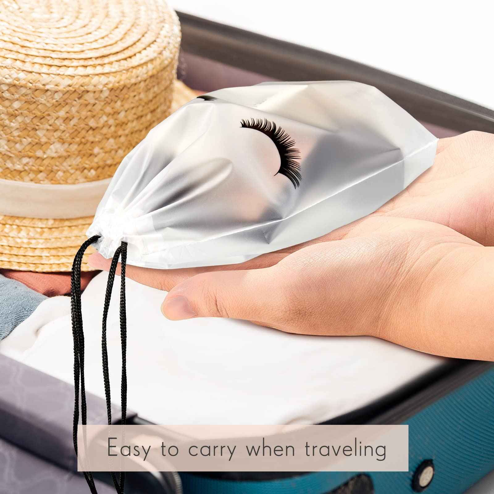 Shappy 50 Pcs Eyelash Aftercare Bags Eyelash Aftercare Plastic Makeup Bags with Drawstring Beauty Gift Cosmetic Sample Pouch for Women Girls Business Supplies(6 x 8 Inches,White)