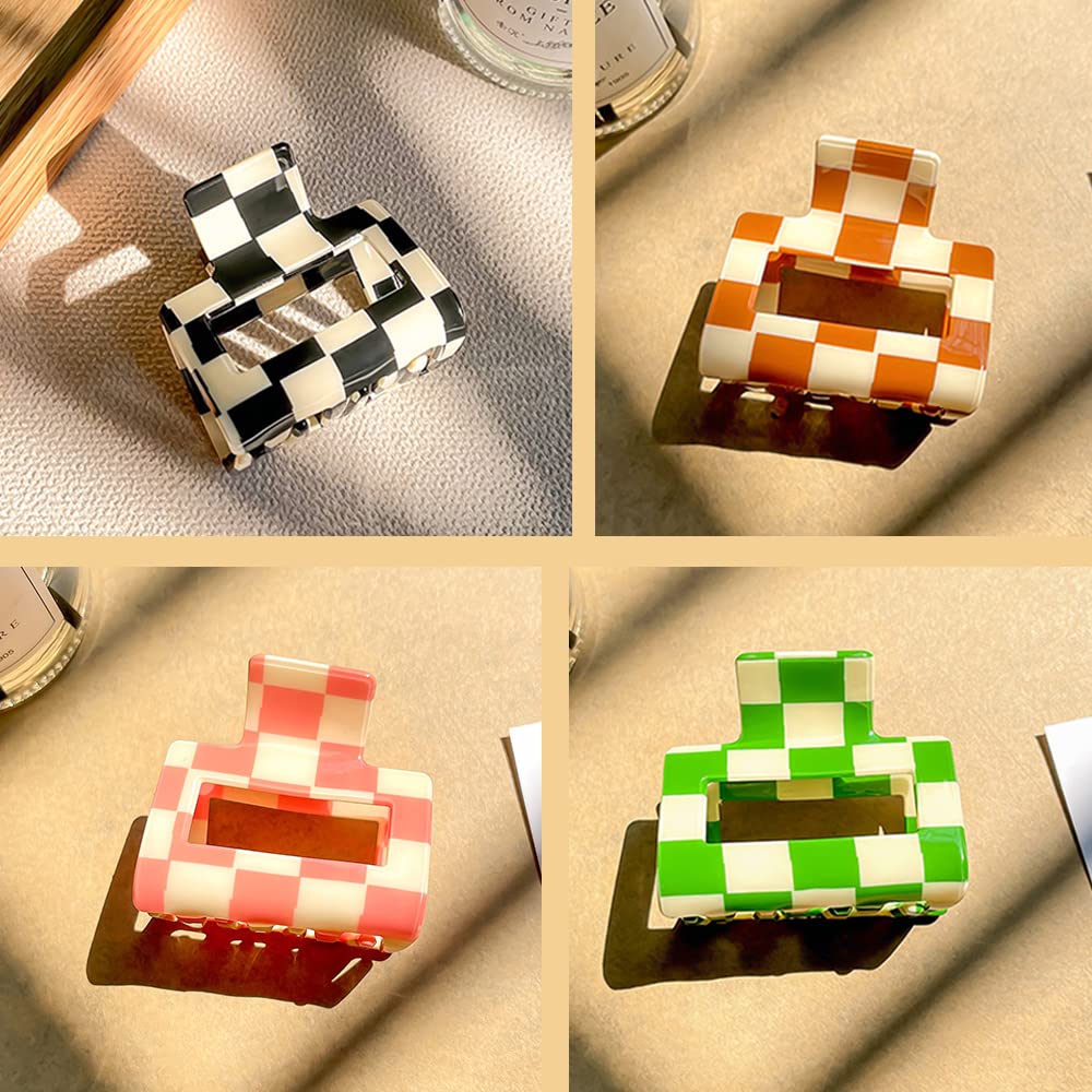 4 Pack Ahoney Checkered Y2K Claw Clips for Thin Hair - Cute 2" Aesthetic Barrettes, 90s Hair Accessories for Women and Y2K Tops