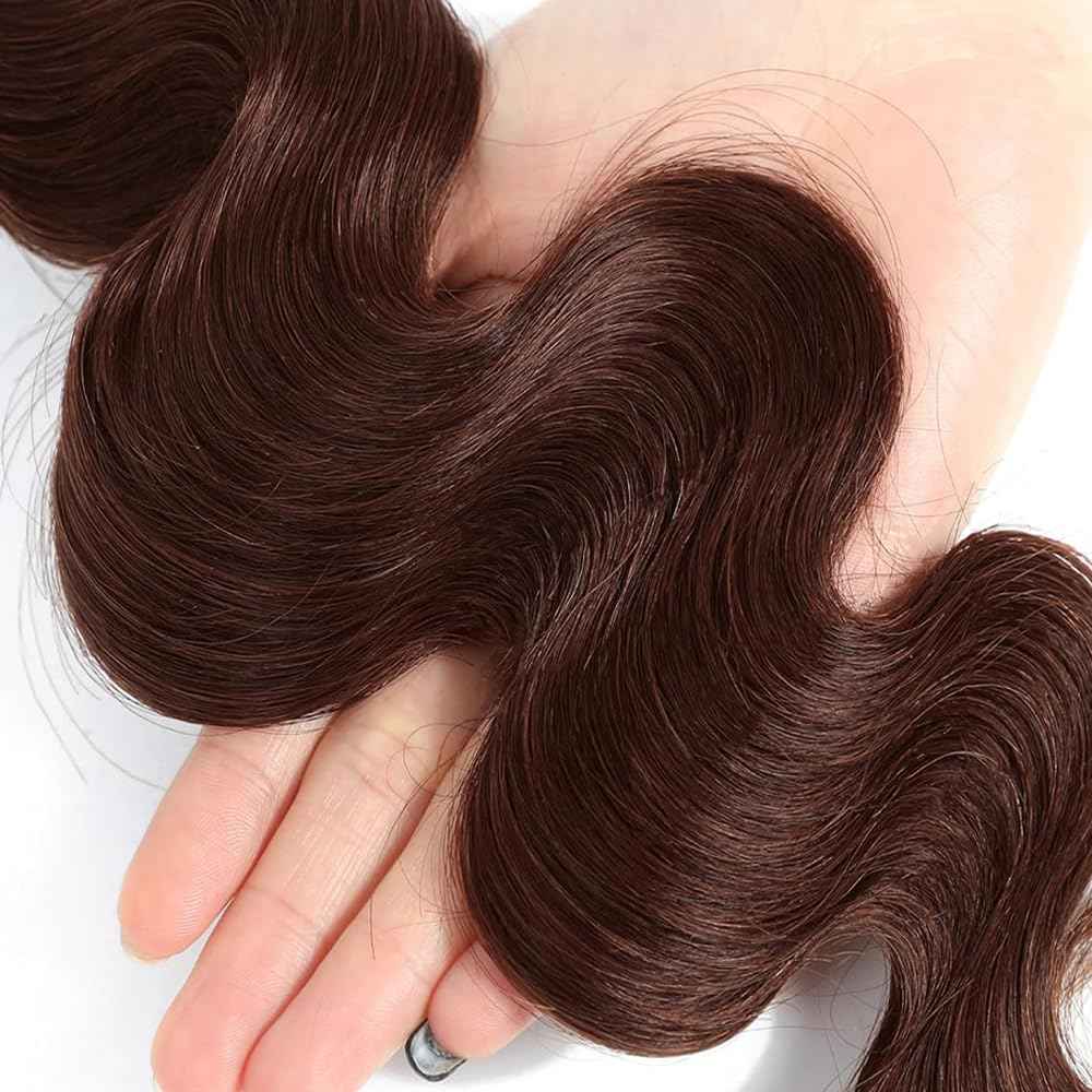 Color 4 Bundles Human Hair Dark Brown Body Wave Bundles Double Weft Brazilian Virgin Chocolate Brown Human Hair Extensions Silky and Soft for Black Women (10 12 14 inch 3 Bundles)