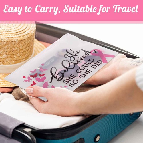 100 Pieces Breast Cancer Awareness Items Makeup Bags Bulk Pink Ribbon Zippered Cosmetic Pouch Breast Cancer Survivor Gifts for Women EVA Waterproof Toiletry Bag for Charity Recognition Public Event