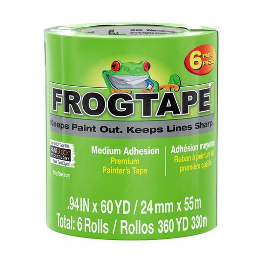 FROGTAPE Multi-Surface Painter's Tape with PAINTBLOCK, Medium Adhesion, 0.94 Inches x 60 Yards, Green, 6 Rolls (240659)