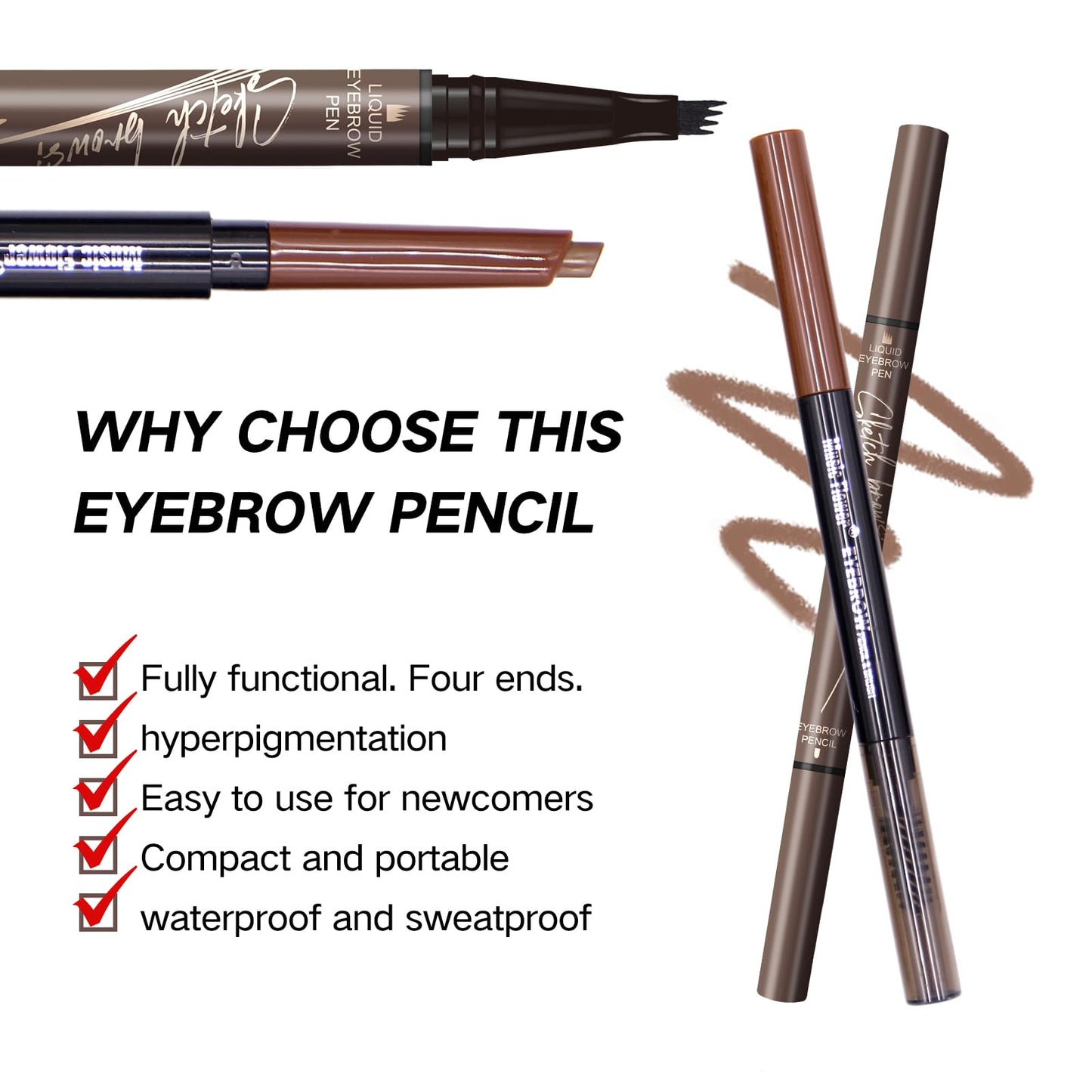 Eyebrow Tattoo Pencil, 2024 New Magic Eyebrow Pencil,4 Fork Tip 3D Microblading Waterproof Eyebrow Pencil, Natural Makeup Fine Stroke Magic Eyebrow Pencil with 4 Micro-Fork… (dark gray-#3)