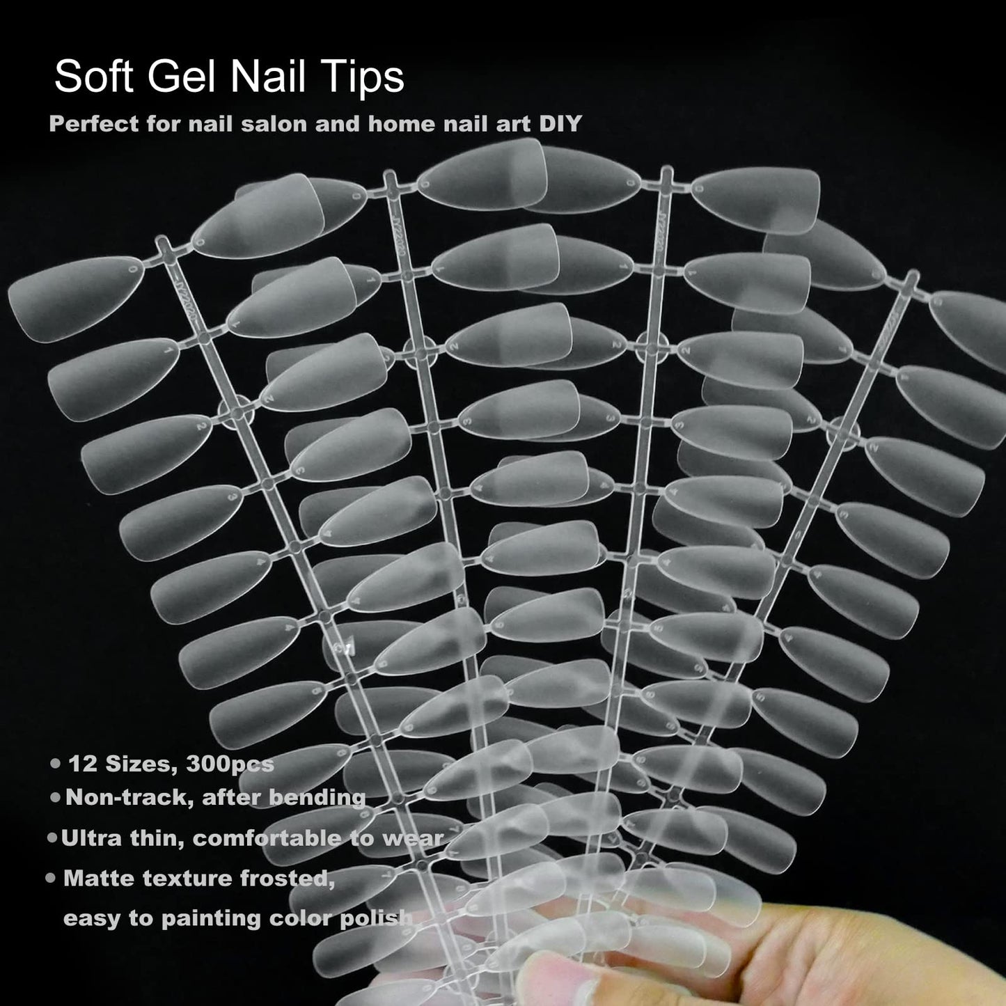 AddFavor Stiletto Nail Tips 300pcs Soft Gel Matte Point Nail Tips Medium Length Full Cover Acrylic False Fake Nails 12 Sizes for Women and Girls Press on Nails Nail Extension DIY Salon