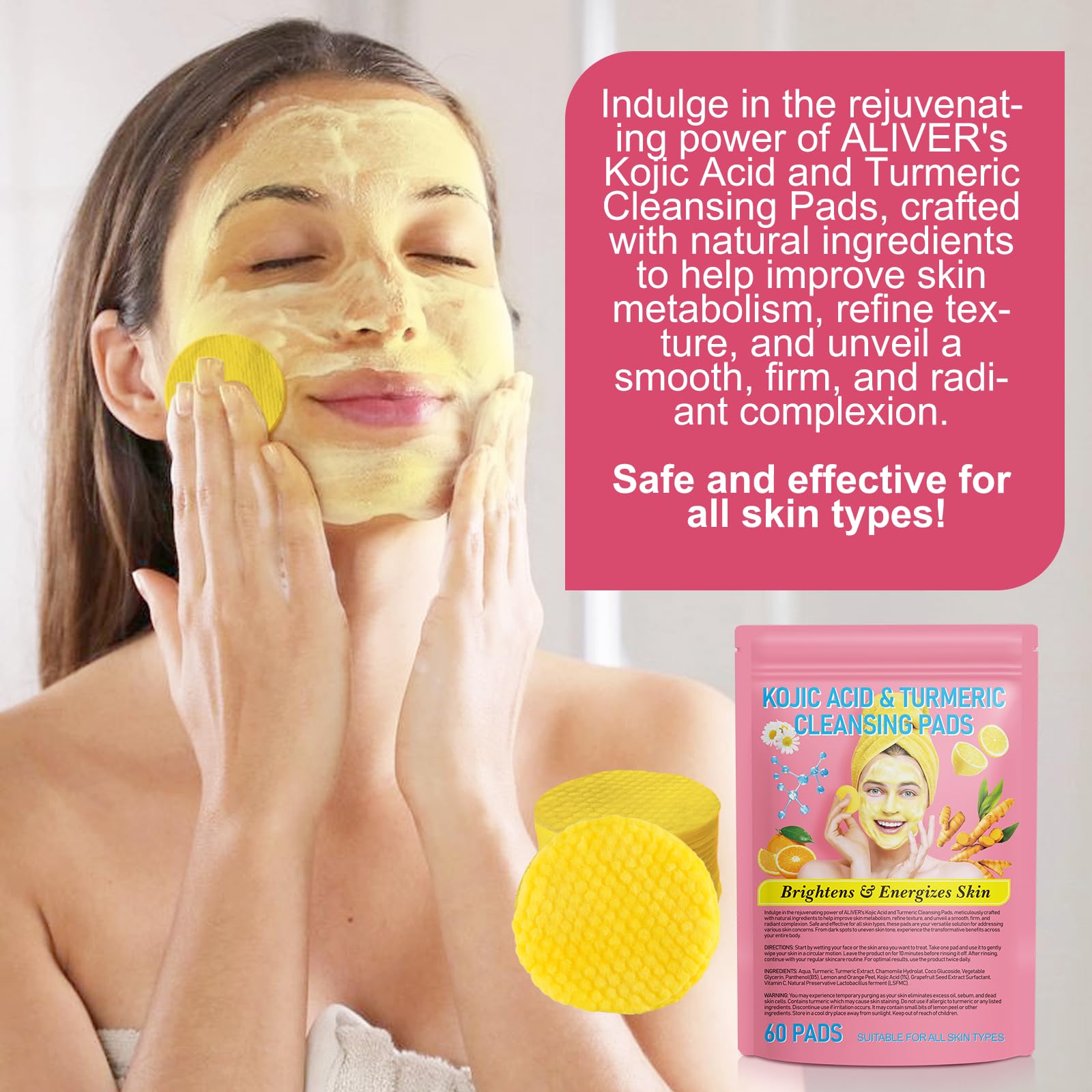 Turmeric Cleansing Pads for Dark Spots,Turmeric Cleansing Pads for face,Turmeric Face Scrub Pads,Turmeric Pads for Face Cleansing and Exfoliation (60 PCS)