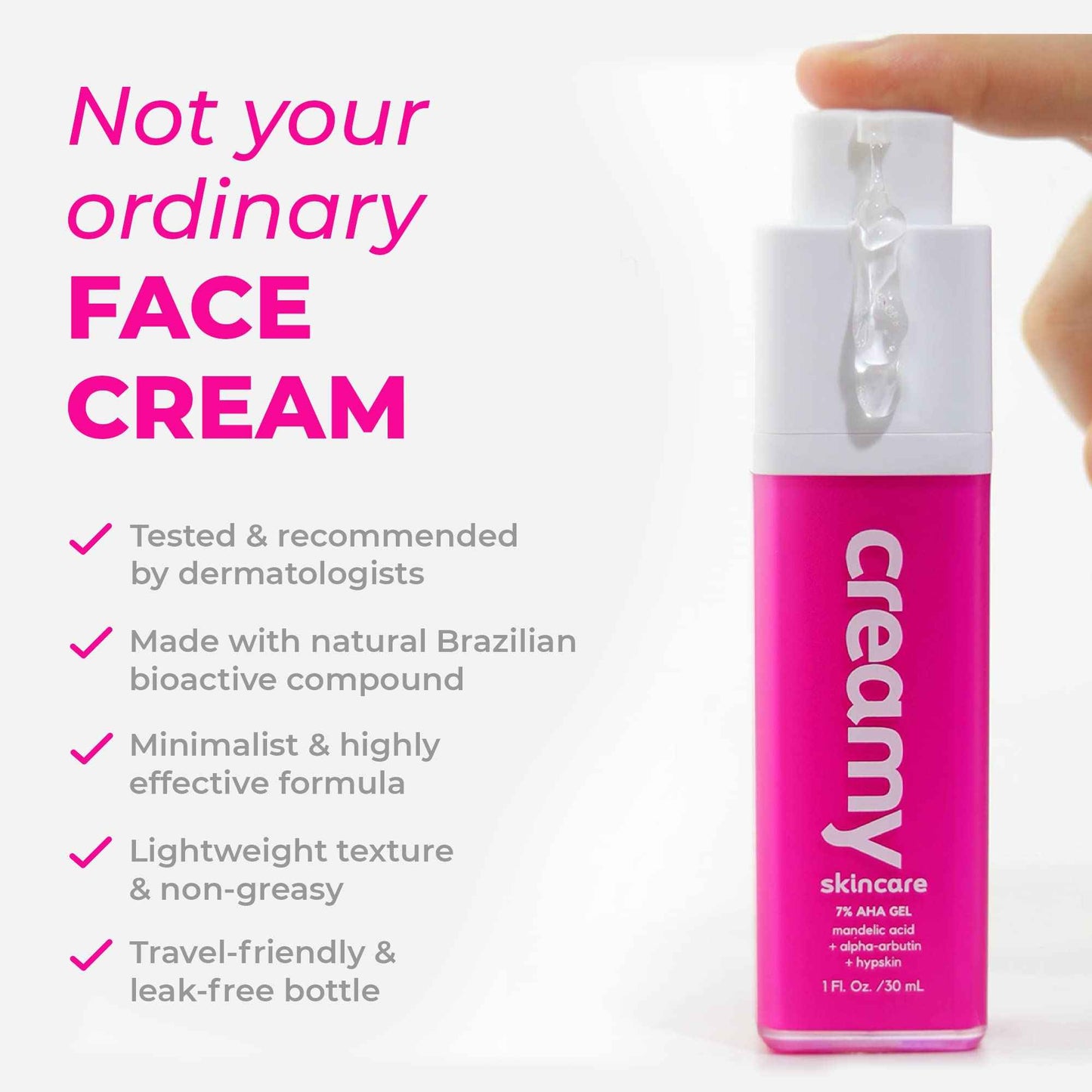 Creamy Skincare Mandelic Gel 7% – Exfoliating & Blemish Control Face Gel with Mandelic Acid, Alpha-Arbutin, Allantoin & Hypskin – Gentle Formula 1 fl oz/30mL