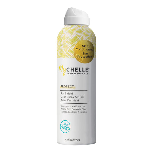 MyChelle Dermaceuticals Sun Shield Clear Spray SPF 30 (6 Fl Oz) - Liquid Zinc Sunscreen Spray with Bentonite Clay and Jojoba - Balances Oil Levels and Conditions Skin - Water Resistant for 80 Minutes