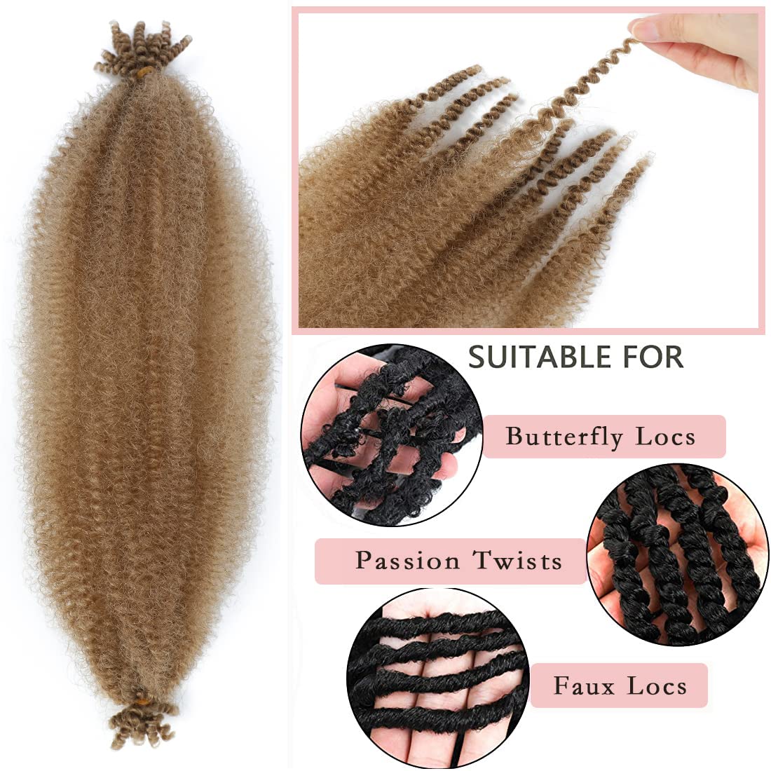 18 Inch Pre-Separated Springy Afro Twist Hair 3 Packs Pre-Fluffy Natural Curls are Perfect for Marley Crochet Hair Suitable for Black Women (27#, 18 Inch (Pack of 3))