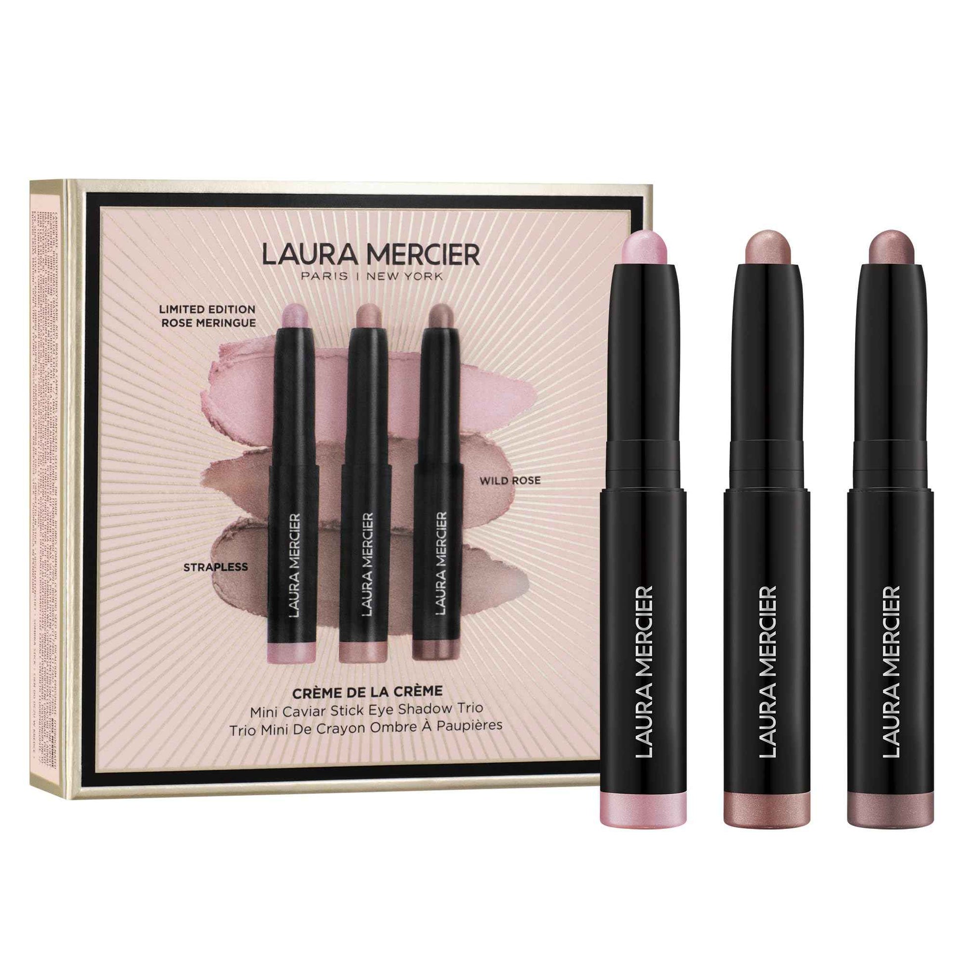 Laura Mercier Caviar Stick Cream Eyeshadow, Crème de la Crème Mini Caviar Stick Trio, 24HR Wear, Long Lasting, Rich Color, Easily Blendable & Buildable, Waterproof, Hyaluronic Acid, Holiday Gift Set