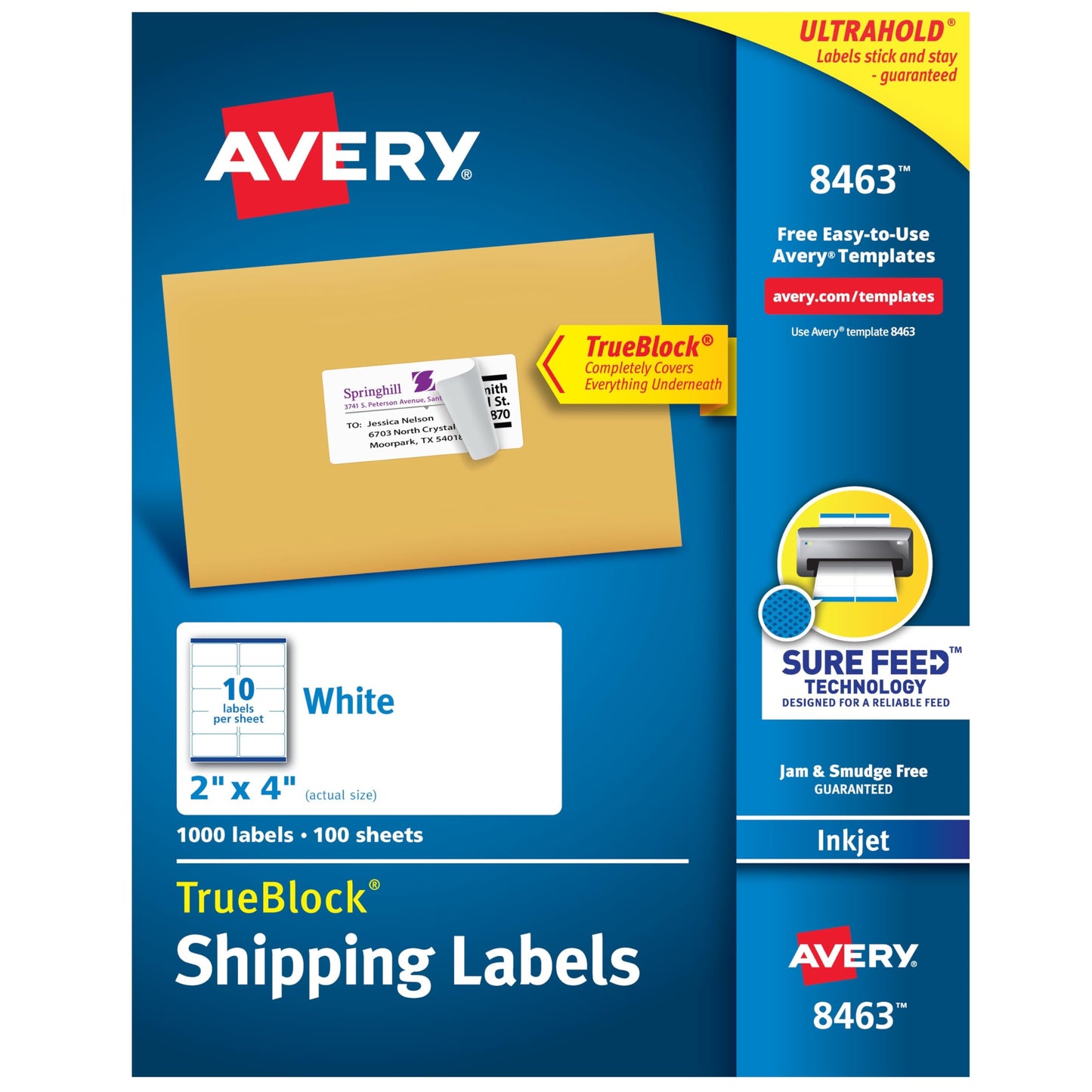 Avery Shipping Address Labels, Inkjet Printers, 1,000 Labels, 2x4 Labels, Permanent Adhesive, 5 Packs (8463)