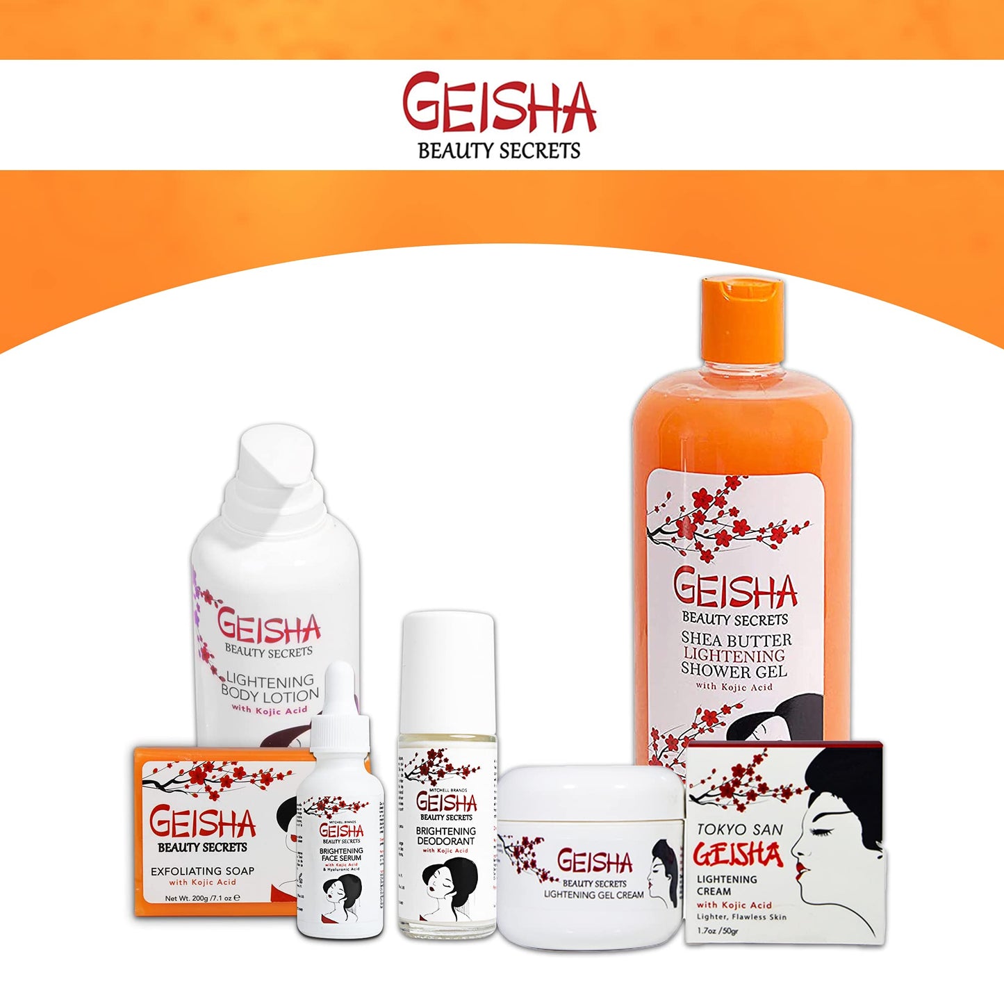 Geisha, Kojic Acid Skin Brightening Body Wash - 33 Fl oz / 1000 ml - Even Out Skin Tone, Skin Radiance, Face and Body Shower Gel, with Coconut Oil and Shea Butter