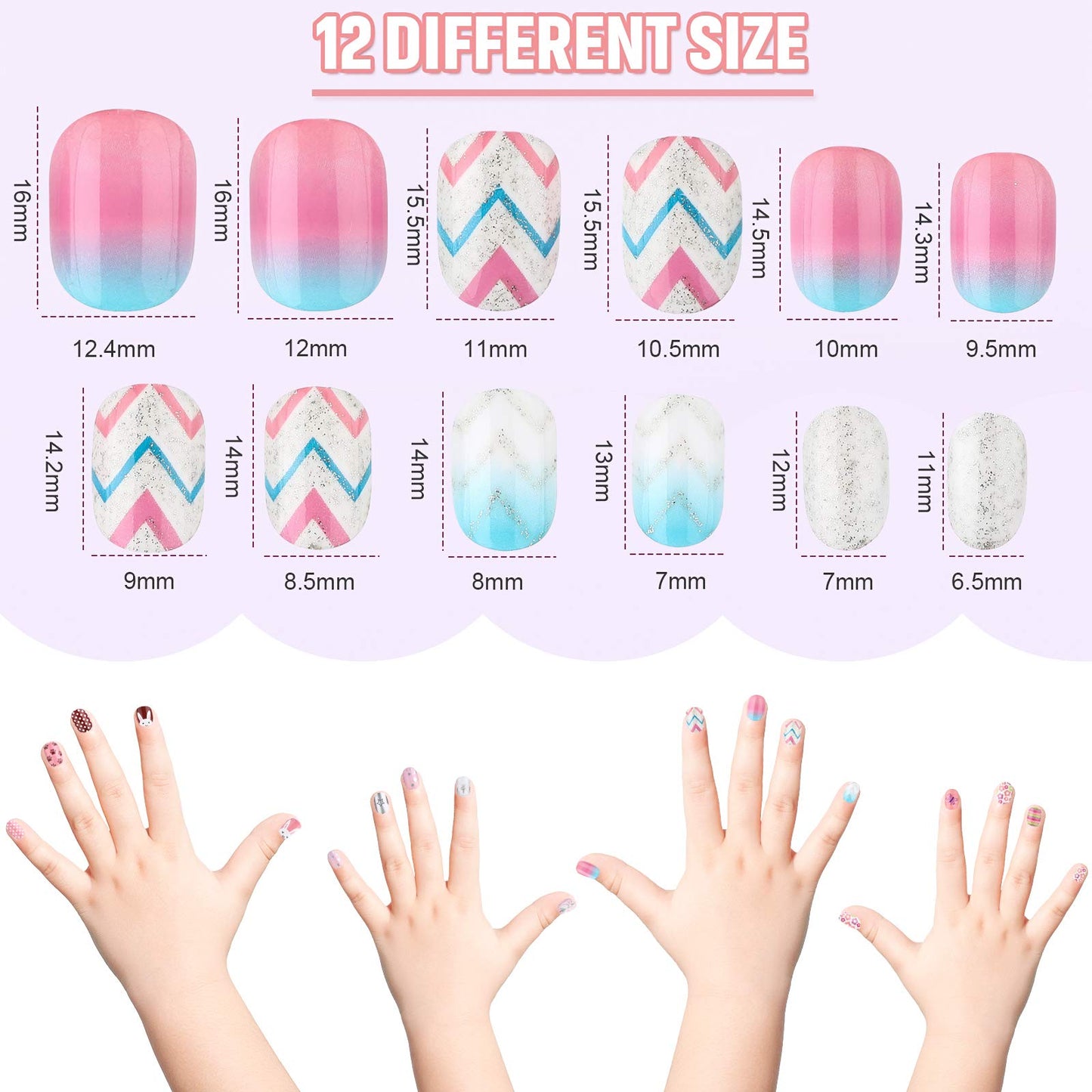 240 Pieces Children False Nails Kids Girls Press on Short Artificial Fake Nails Cute Pre Glue Full Cover Acrylic Nail Tip Kit for Children Little Girls Nail Decoration, 10 Boxes (Unicorn, Rabbit)