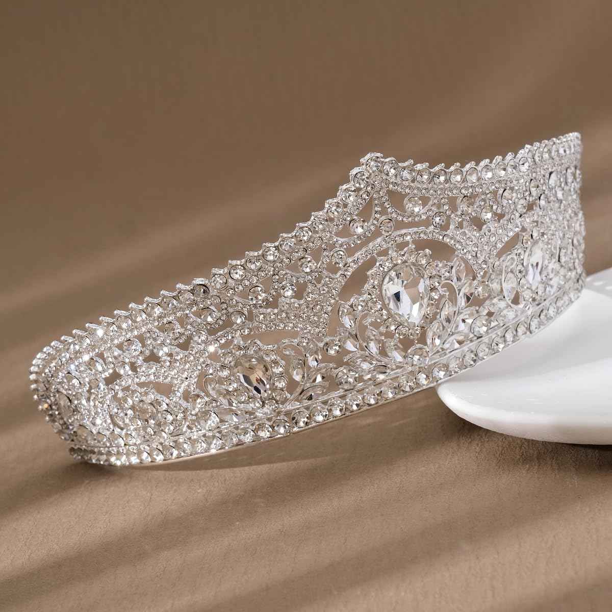 HEWEICSY Silver Tiaras and Crowns for Women,Wedding Tiara for Bride,Rhinestone Queen Crown,Crystal Costume Hair Accessories for Birthday Prom Party