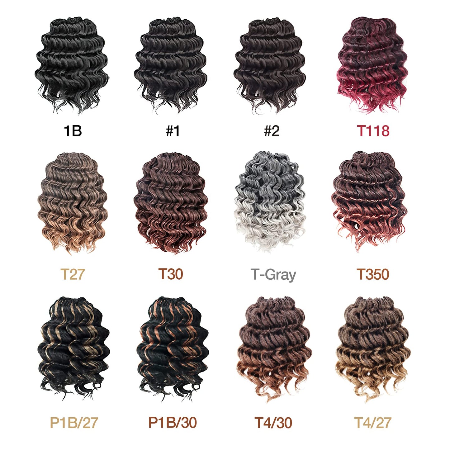 Toyotress Ocean Wave Crochet Hair - 12 Inch 8 Packs Black Mix Brown Crochet Braids Deep Twist Synthetic Braiding Hair Extensions (12 Inch, P30-8P)