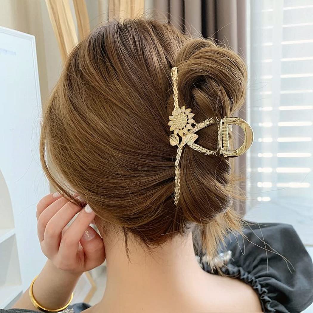 Large Metal Hair Claw Clips for Women, Sinide 3 Pack Sunflower Shaped Rhinestone Imitation Pearl Hair Barrettes Nonslip Hair Clamps Accessories for Thin Thick Curly, Hair Styling for Ladies Girls