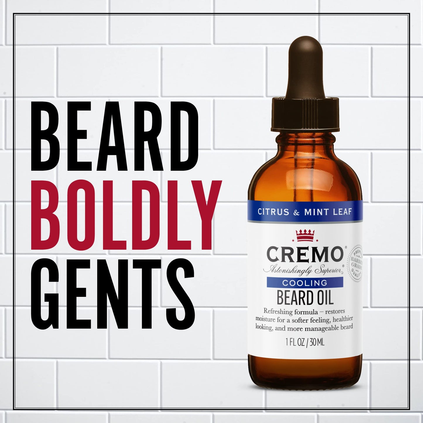 Cremo Beard Oil, Cooling Citrus & Mint Leaf, 1 fl oz - Restore Natural Moisture and Soften Your Beard To Help Relieve Beard Itch