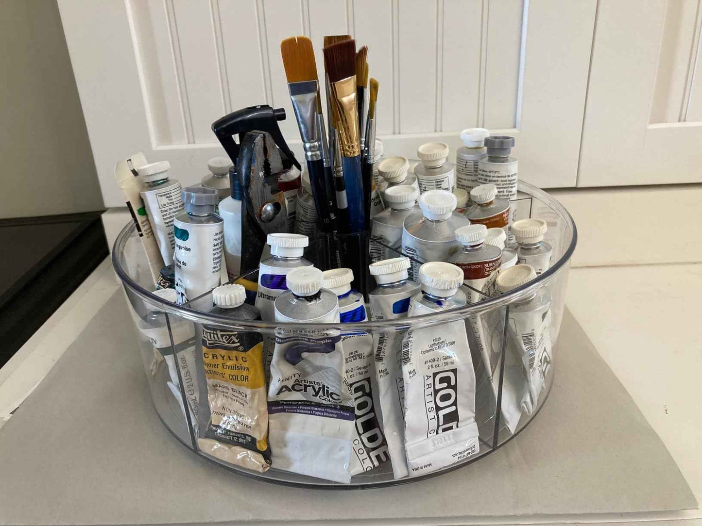 360° Rotating Makeup Organizer 11.5" Clear Turntable Lazy Susan Organizer for Vanity, Bathroom Counter, Pantry, Cabinet, Spinning Cosmetic Storage Holder with 5 Dividers for Skincare, Makeup Brushes