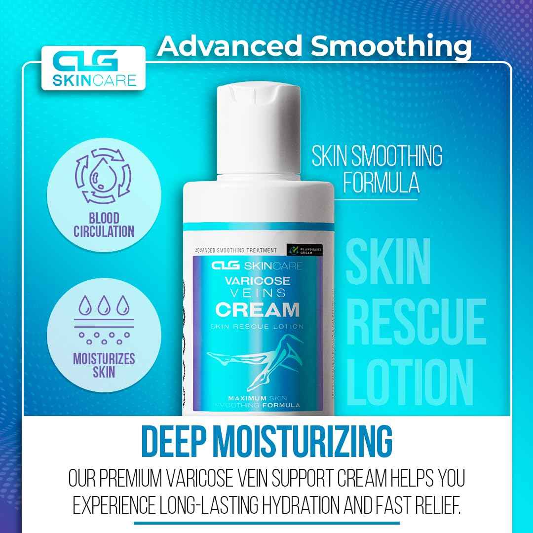 CLG Skincare Varicose Veins Cream - Skin Rescue Lotion for Smoother, Healthier Legs - Advanced Formula for Varicose Veins Improvement, Circulation & Skin Firming, Plant-Based Ingredients, 8 oz (1)