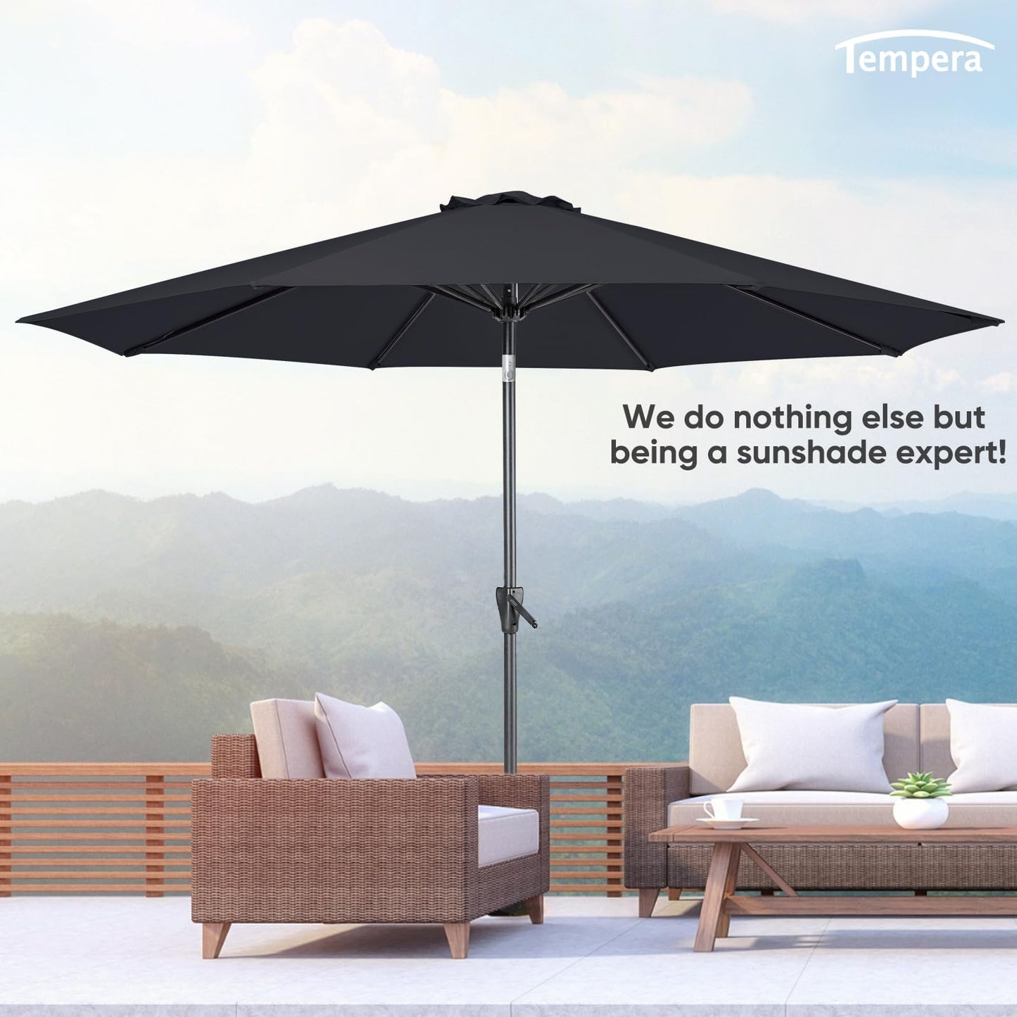 Tempera 7.5ft Patio Market Outdoor Table Umbrella with Push Button Tilt and Crank,Large Sun Umbrella with Sturdy Pole&Fade resistant canopy,Easy to set,Space Grey