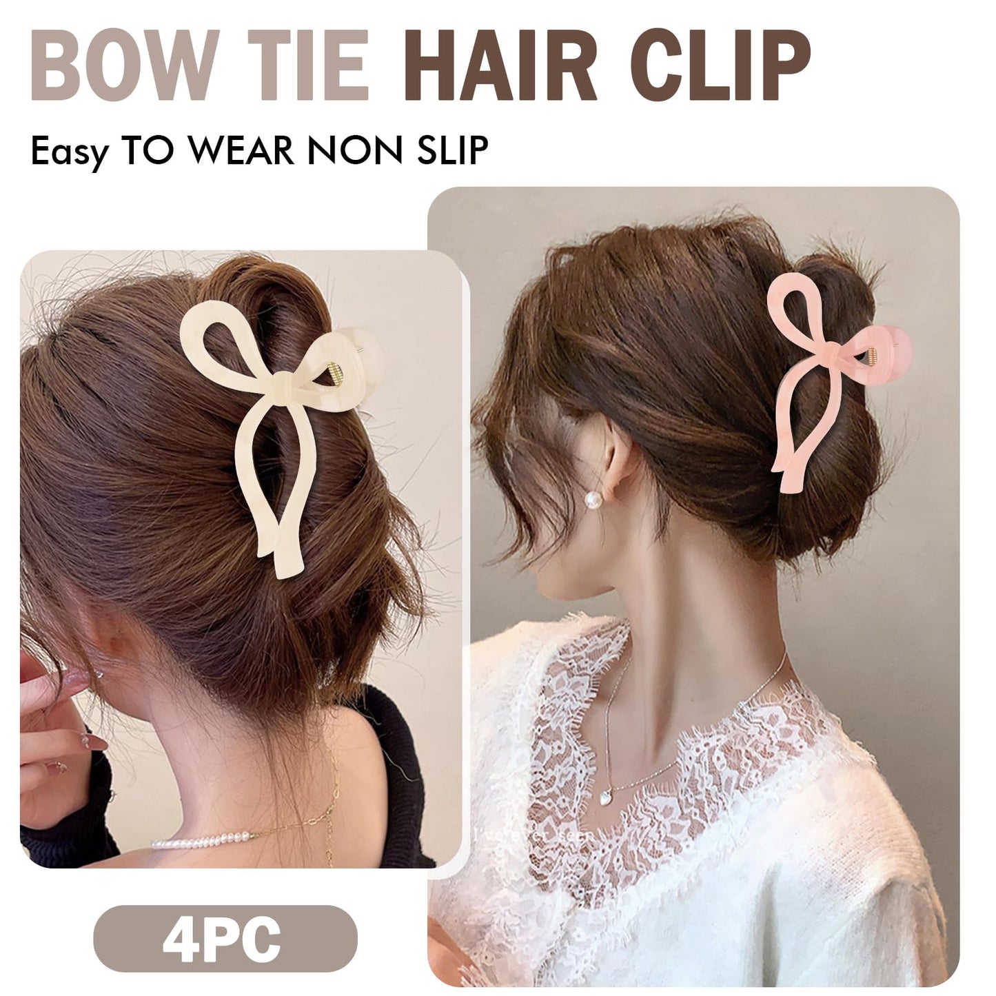 4Pcs Bow Hair Claw Clip for Women Large Ribbon Claw Clips Pink Black Hair Bow Clips Thick long Curly Hair Claws Cute Coquette Ribbon Clamps Non Slip Aesthetic Teens Girls Styling Hair Accessories