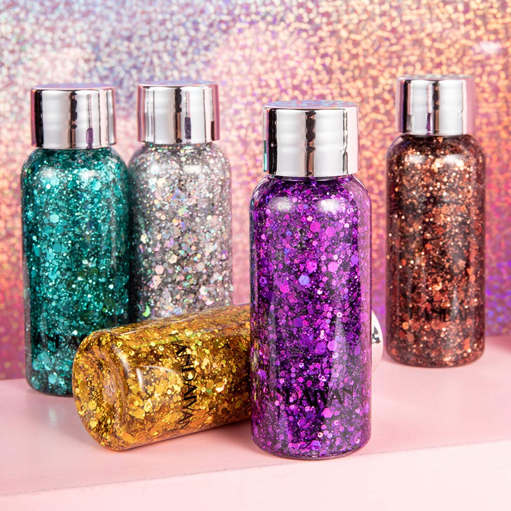 GL-Turelifes Mermaid Sequins Chunky Glitter Liquid Eyeshadow Glitter Body Gel Festival Glitter Cosmetic Face Hair Nails Makeup Sparkling 30g (#08 Red)