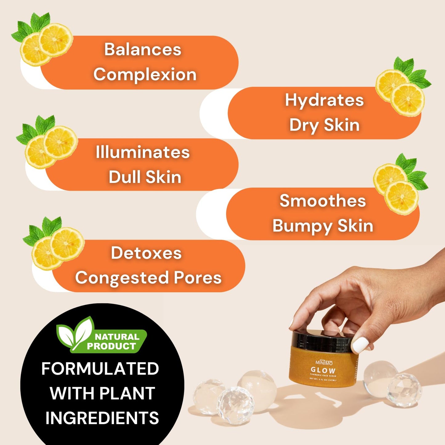 Minimo Glow Turmeric Face Scrub (𝐋𝐞𝐦𝐨𝐧 𝐂𝐚𝐤𝐞) - Infused with Turmeric, Manuka Honey, Cinnamon, and Chamomile - Face Scrub for All Skin Types - Achieve Healthy Skin