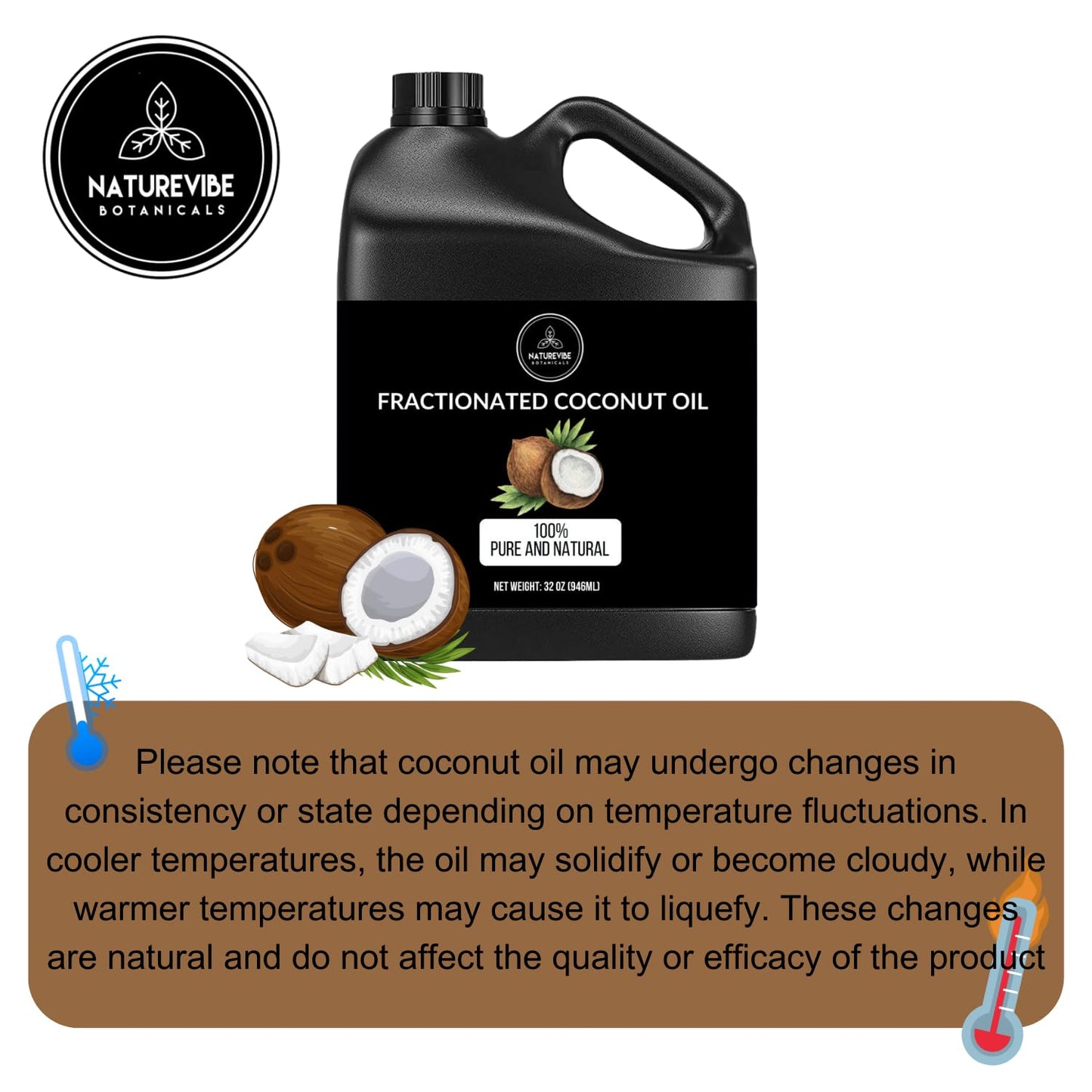 Naturevibe Botanicals Fractionated Coconut Oil 32 Ounces | 100% Pure and Natural | Great for Skin Care and Hair Care