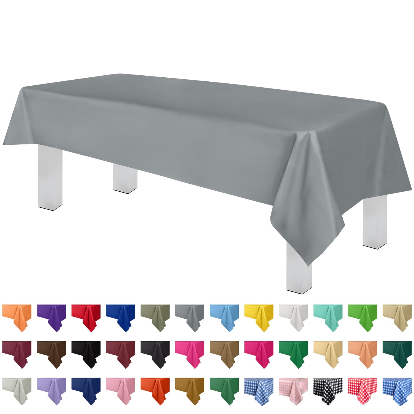 Grandipity Silver 12 Pack Premium Disposable Plastic Tablecloth 54 Inch. x 108 Inch. Decorative Rectangle Table Cover