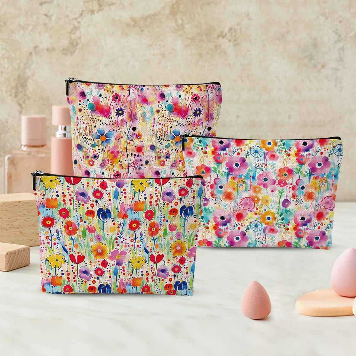 Chenyoumaoyi Cosmetic Bags for Women, Makeup Bag, Cute Flower Travel Toiletry Bag, Foral Makeup Bags Set, Nurse Mothers Day Birthday Graduation Friendship Gifts for Women Girls Mom Bestie Grandma