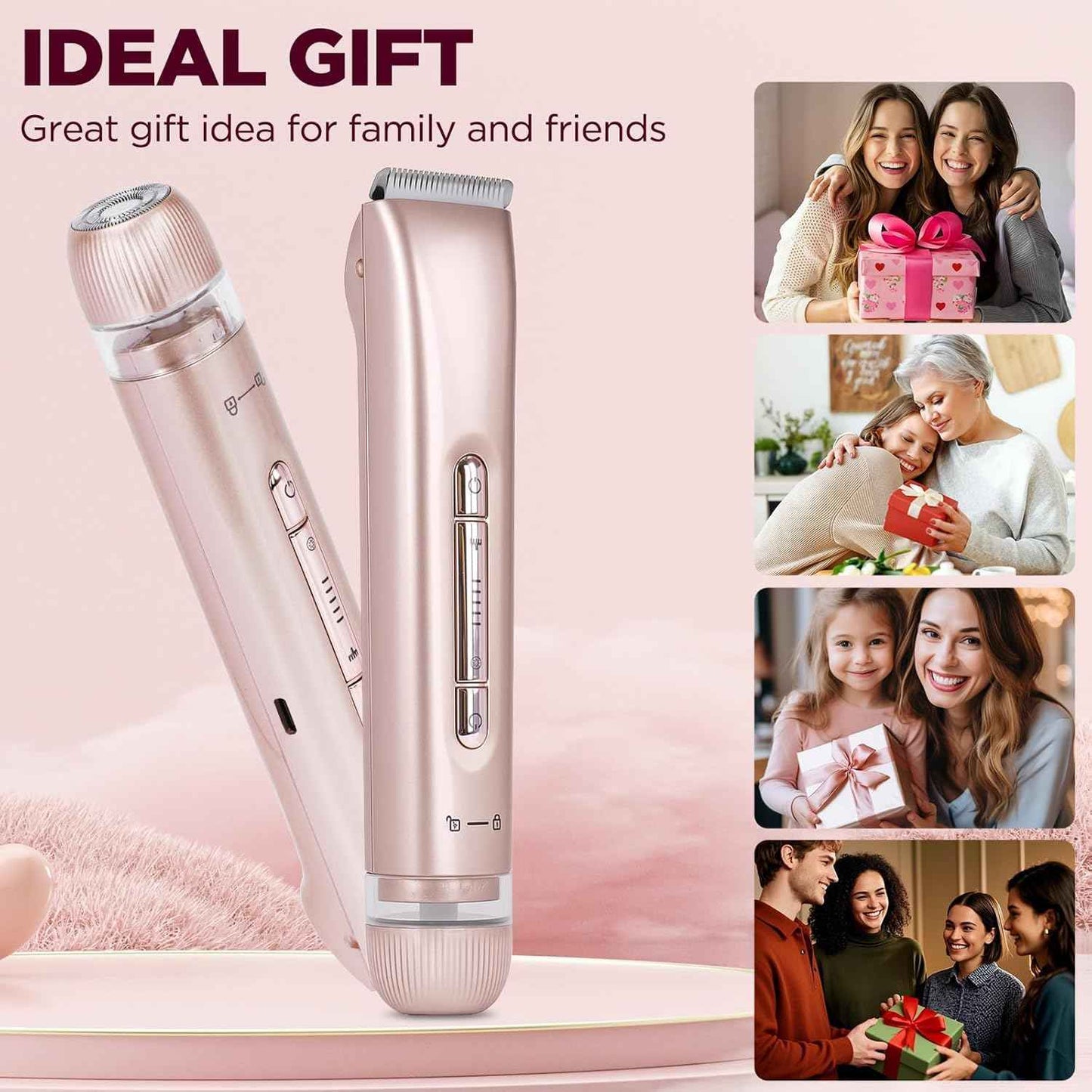 MINYUGUT 2 in 1 Dual Head Bikini Trimmer for Women, Women Electric Shaver IPX7 Waterproof Wet & Dry Use Body Hair Trimmer and Facial Hair Remover Cordless Body Shaver for Bikini Underarm Leg Arm Face